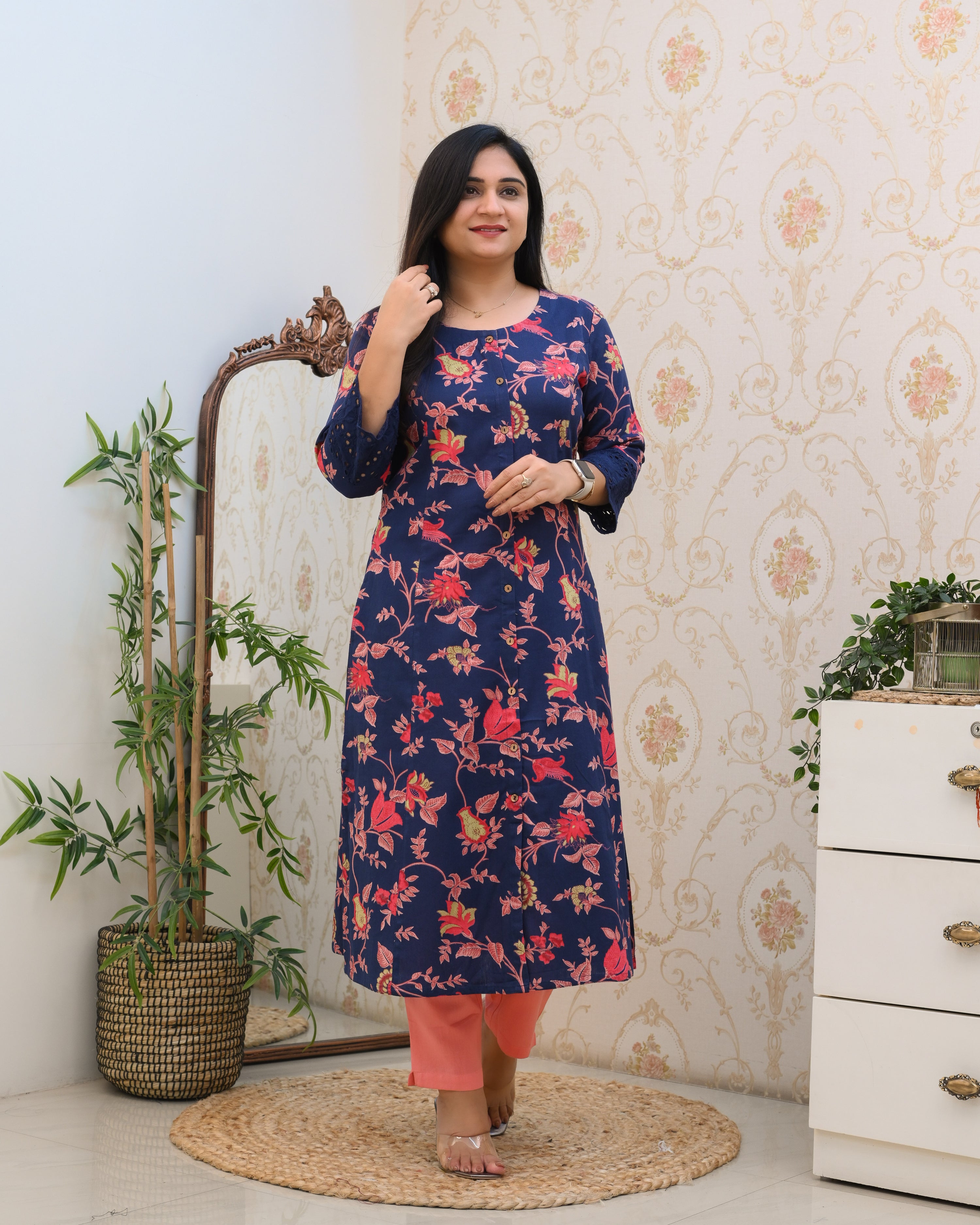 Cotton Floral Casual kurta with pocket