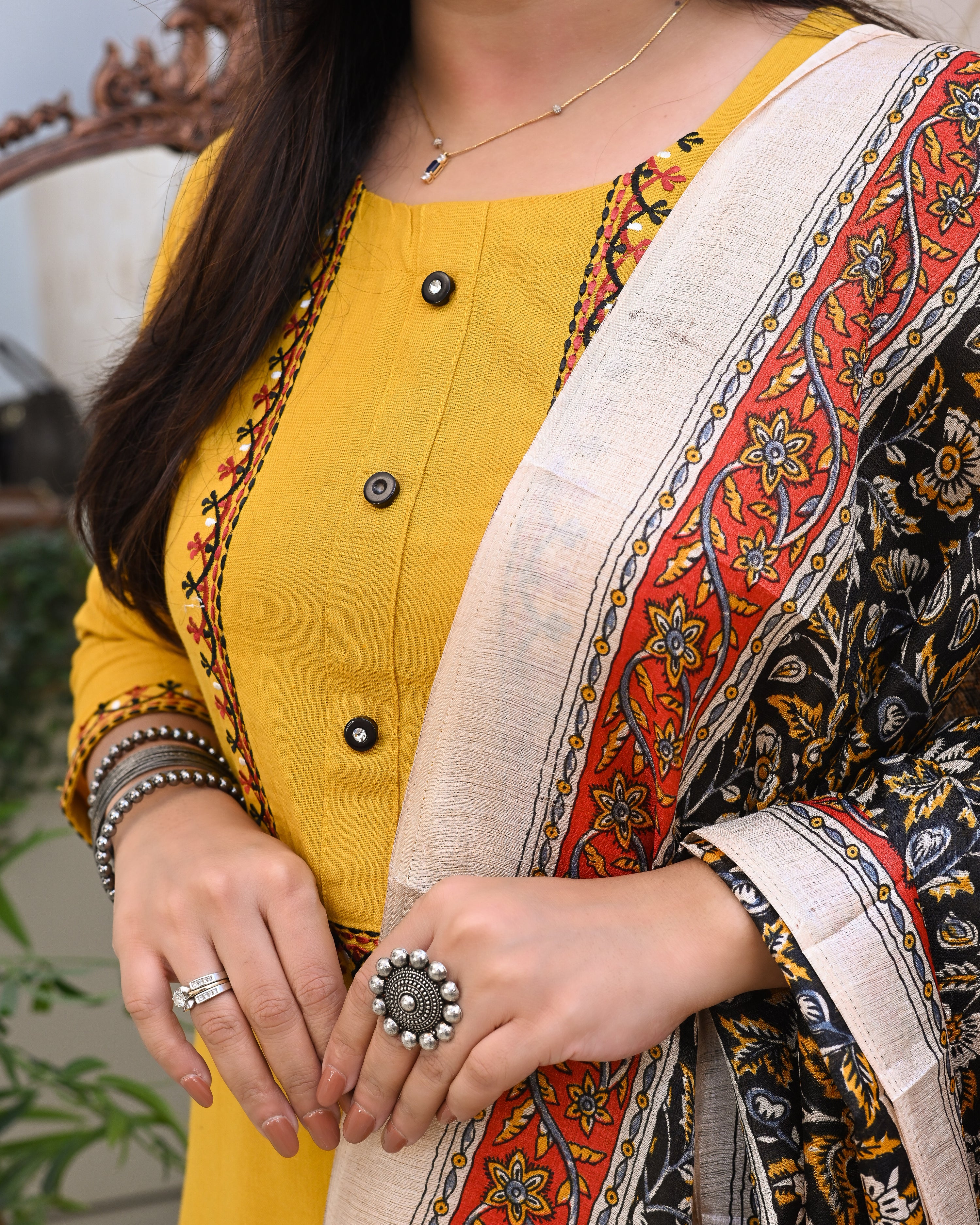 Cotton Embroidered Kalamkari Dupatta Suit