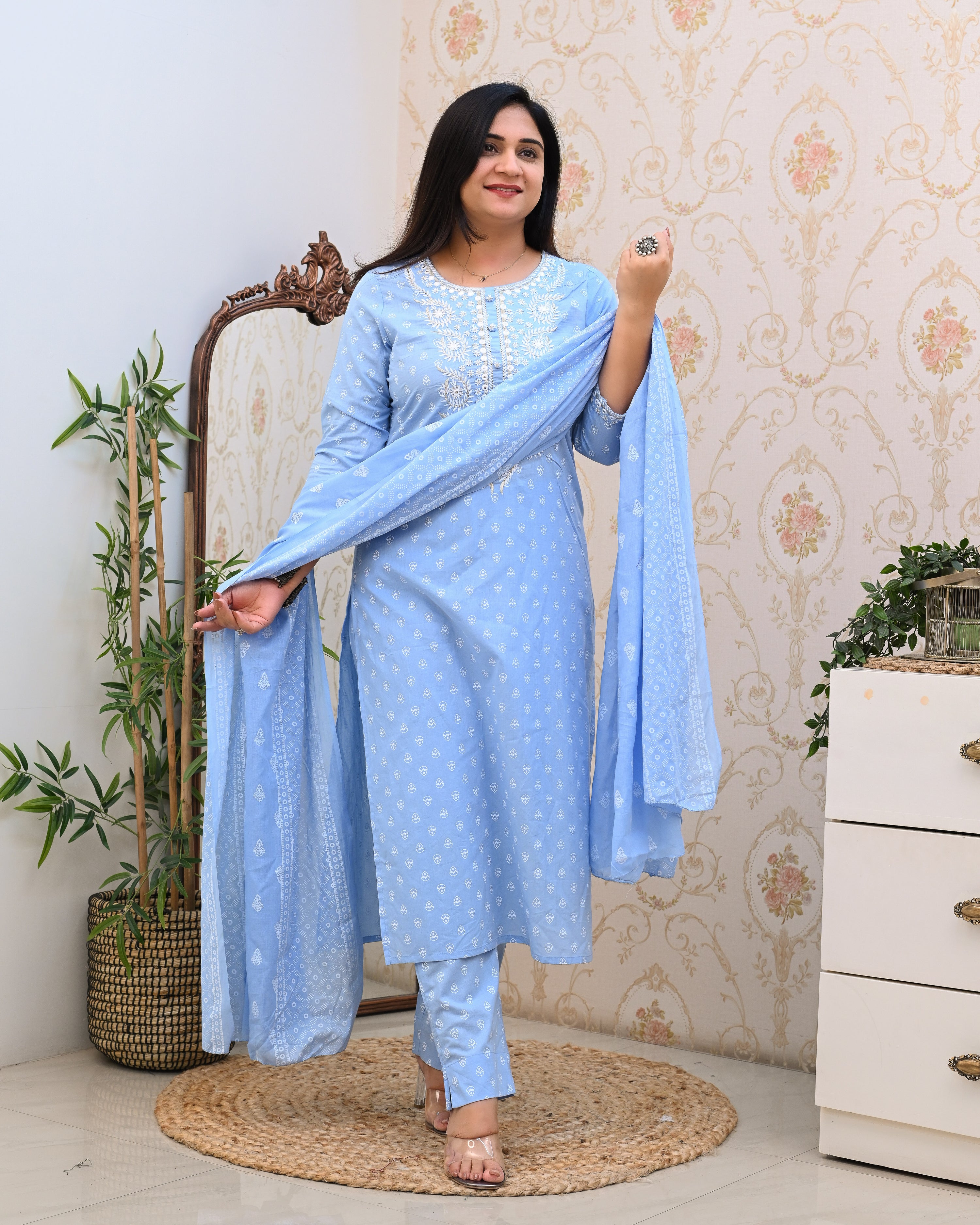 Meher Cotton Embroidered Pant Suit