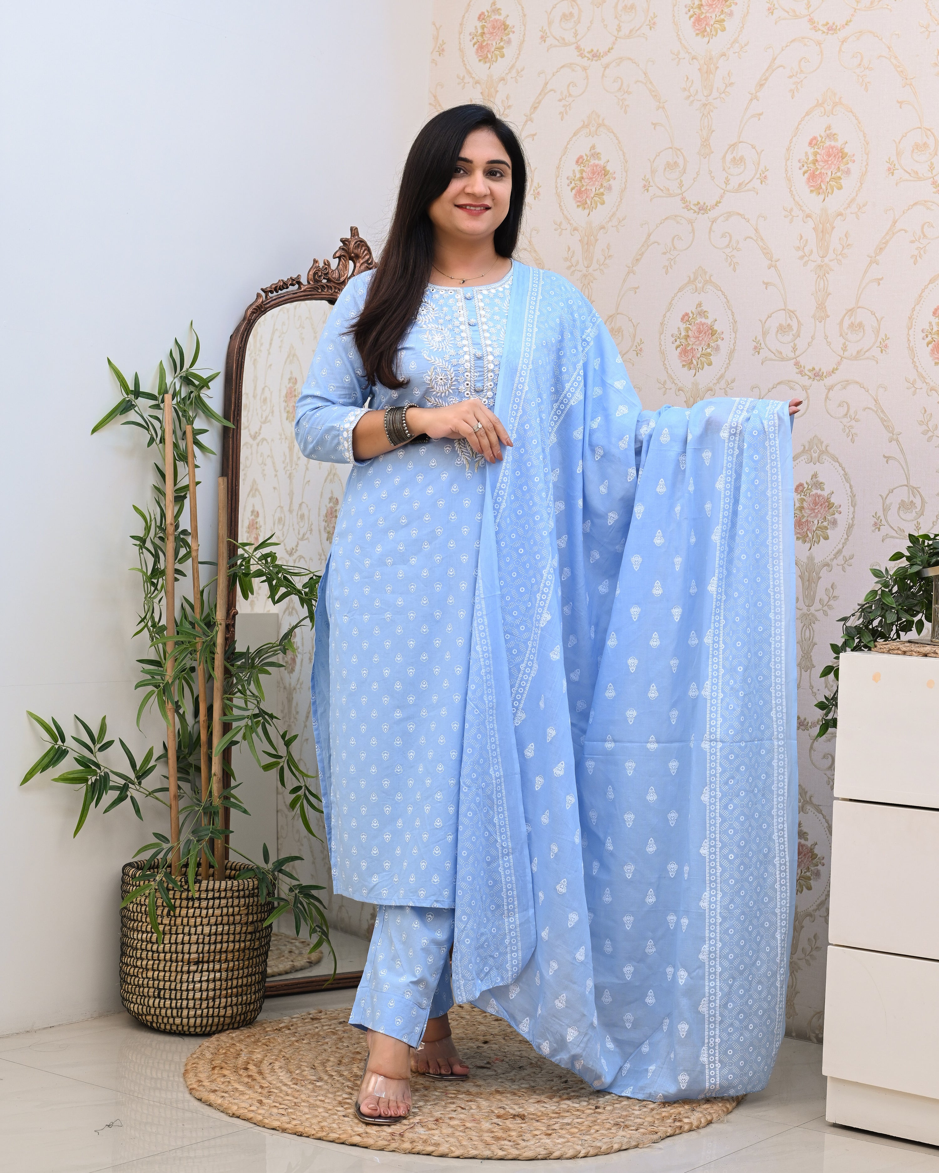 Meher Cotton Embroidered Pant Suit