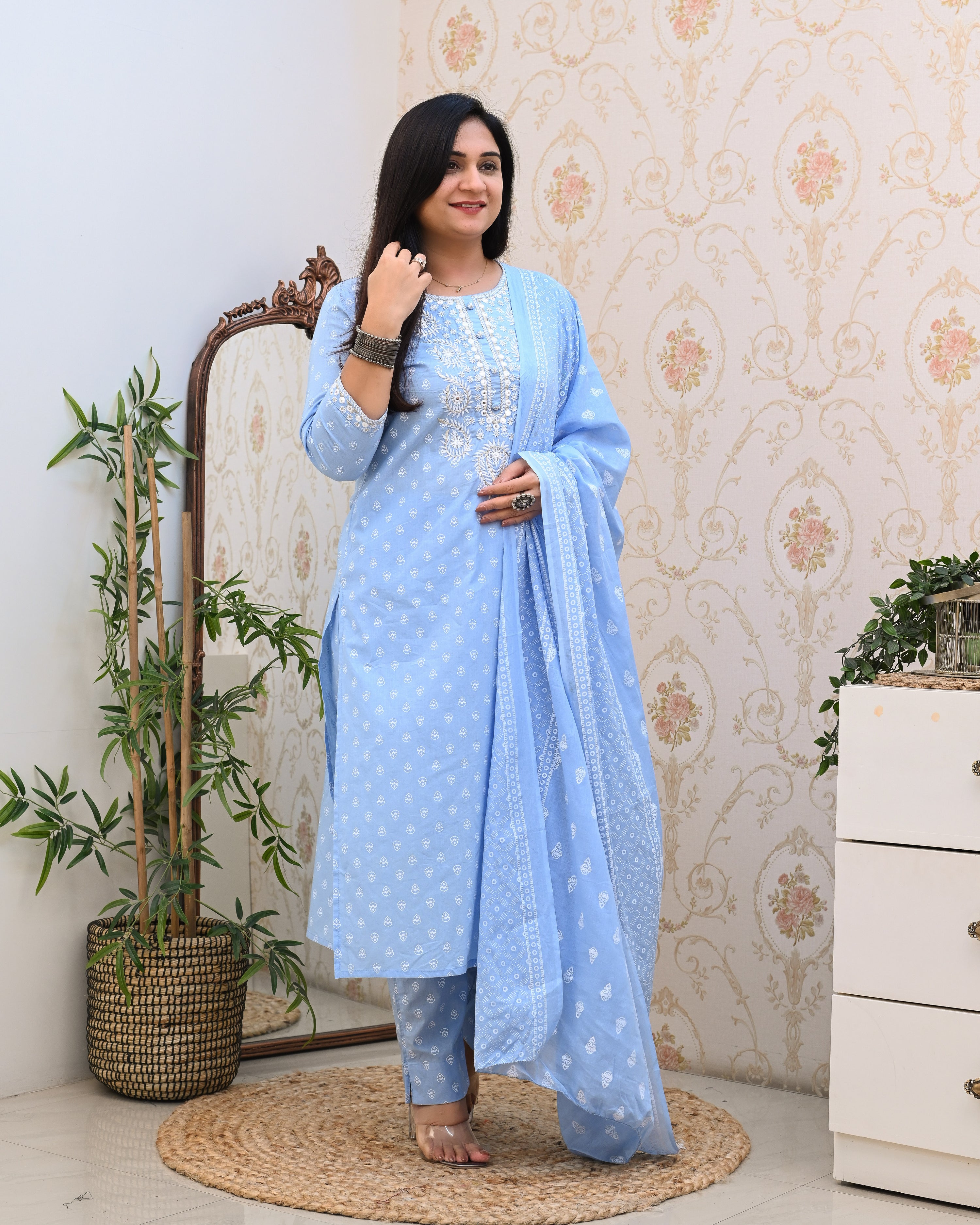 Meher Cotton Embroidered Pant Suit