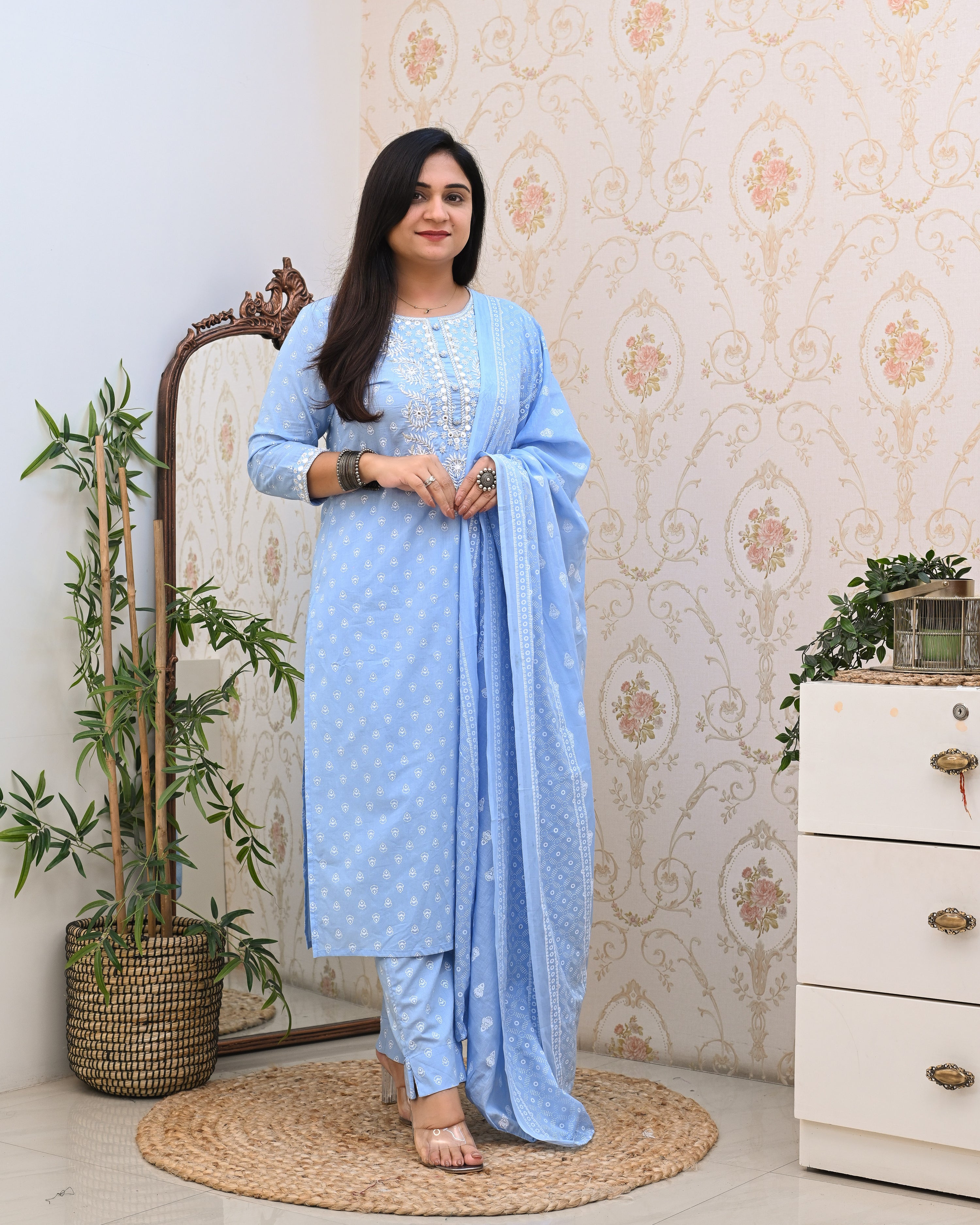 Meher Cotton Embroidered Pant Suit