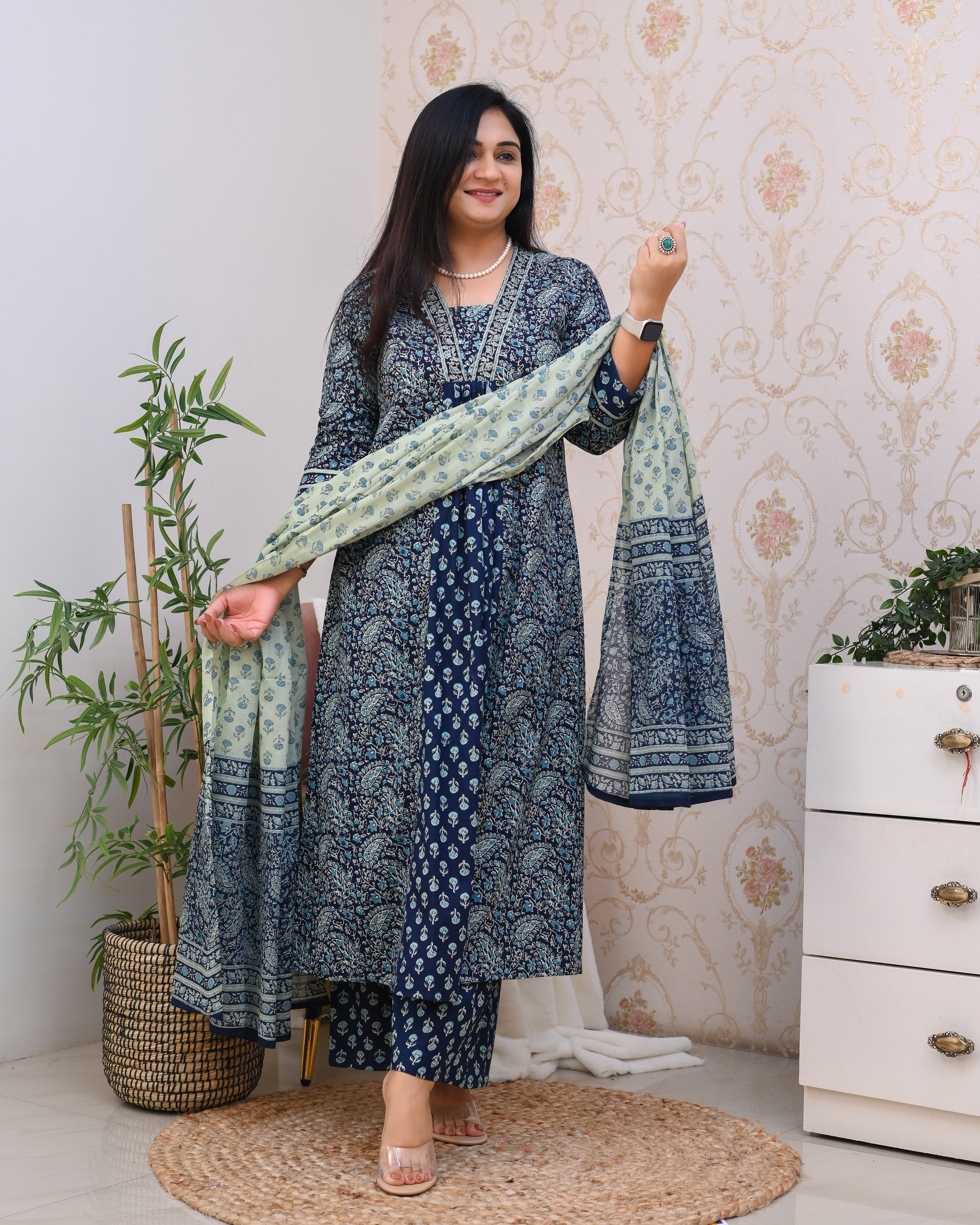 Ajrakh Cotton A-line Divider Set