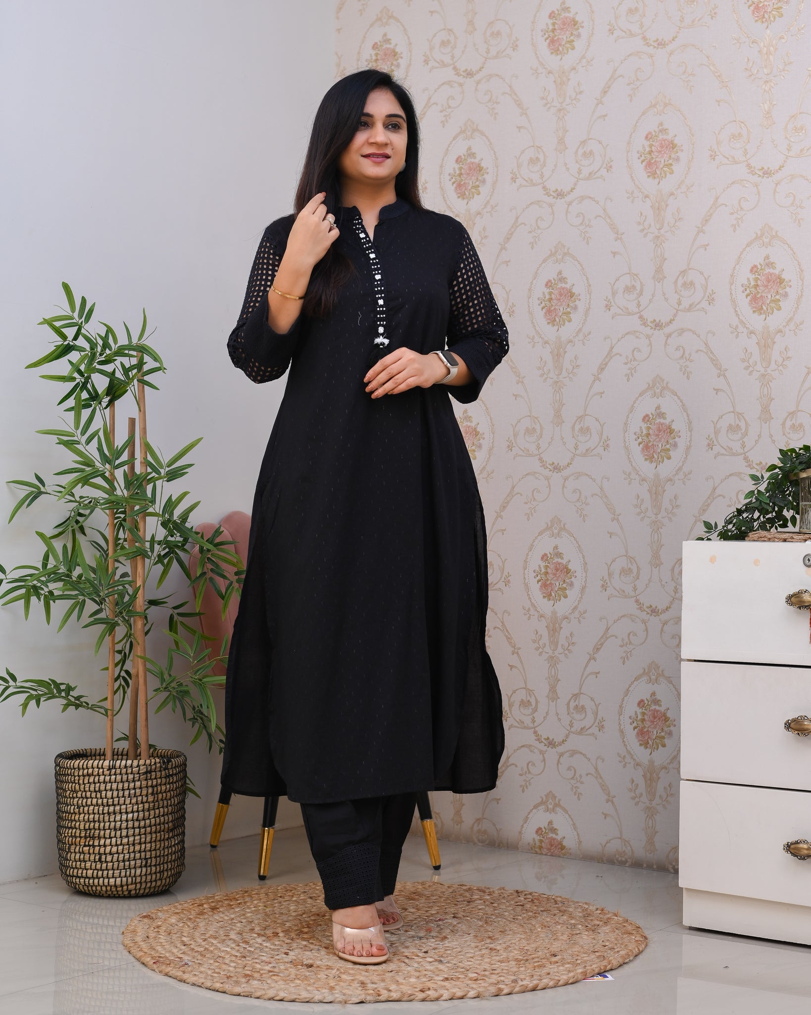Black kurtas paired with contrasting and neutral bottoms