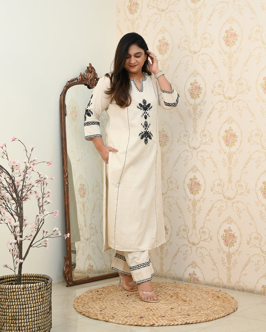 Trusha Cotton Embroidered A-line Plazo Set