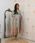 Khanak Handblock Print Embroidered Chanderi Pant Set