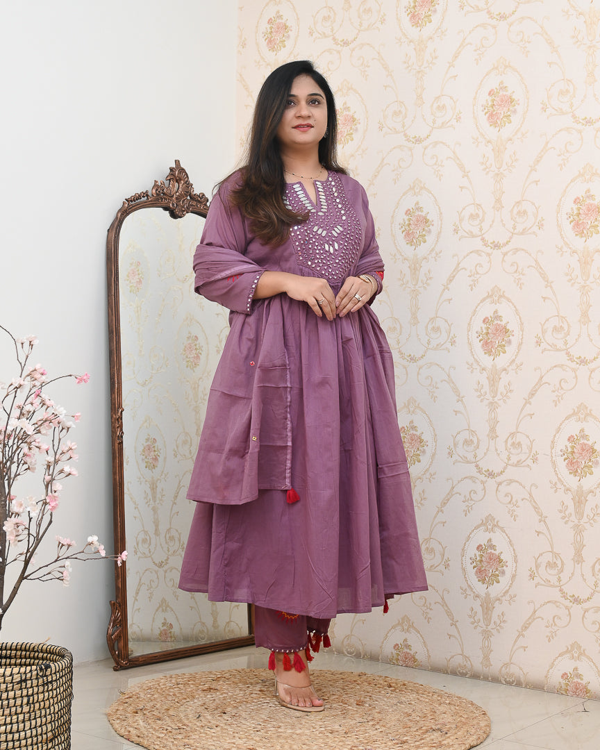 Karishma Mul Cotton Embroidered Anarkali Set