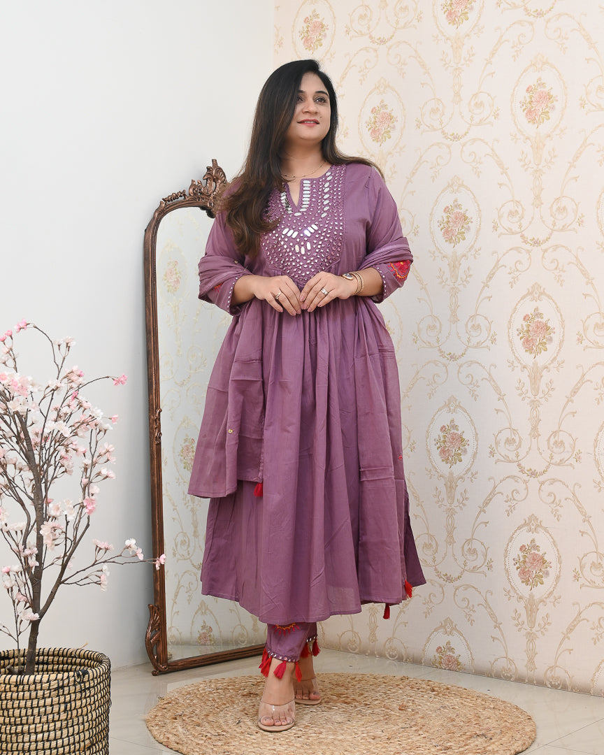 Karishma Mul Cotton Embroidered Anarkali Set