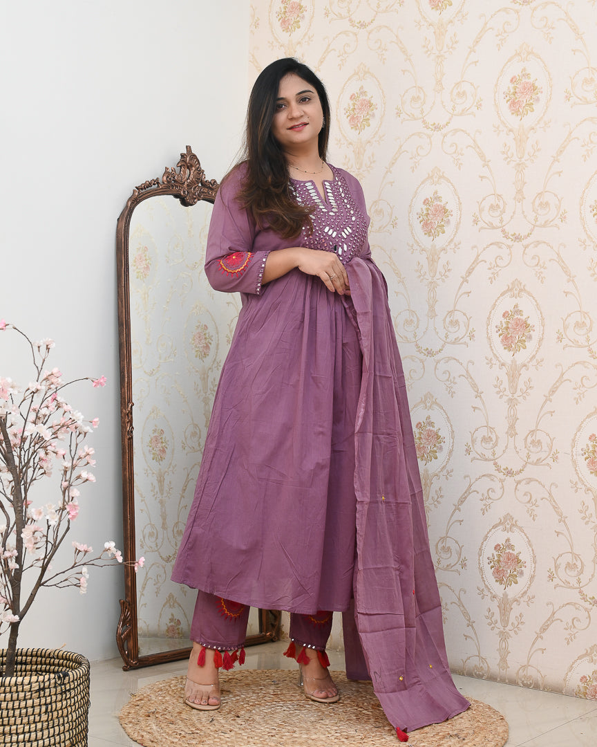 Karishma Mul Cotton Embroidered Anarkali Set