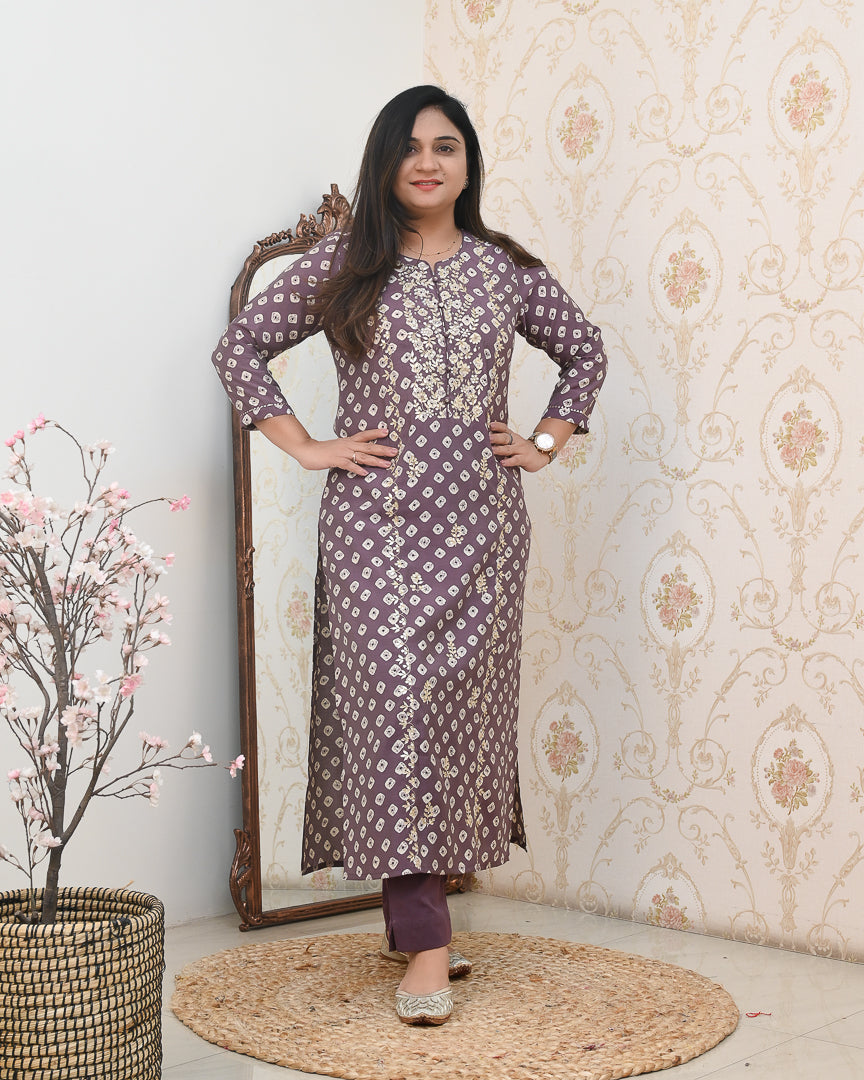 Bandhani Premium Muslin Embroidered Pant Set