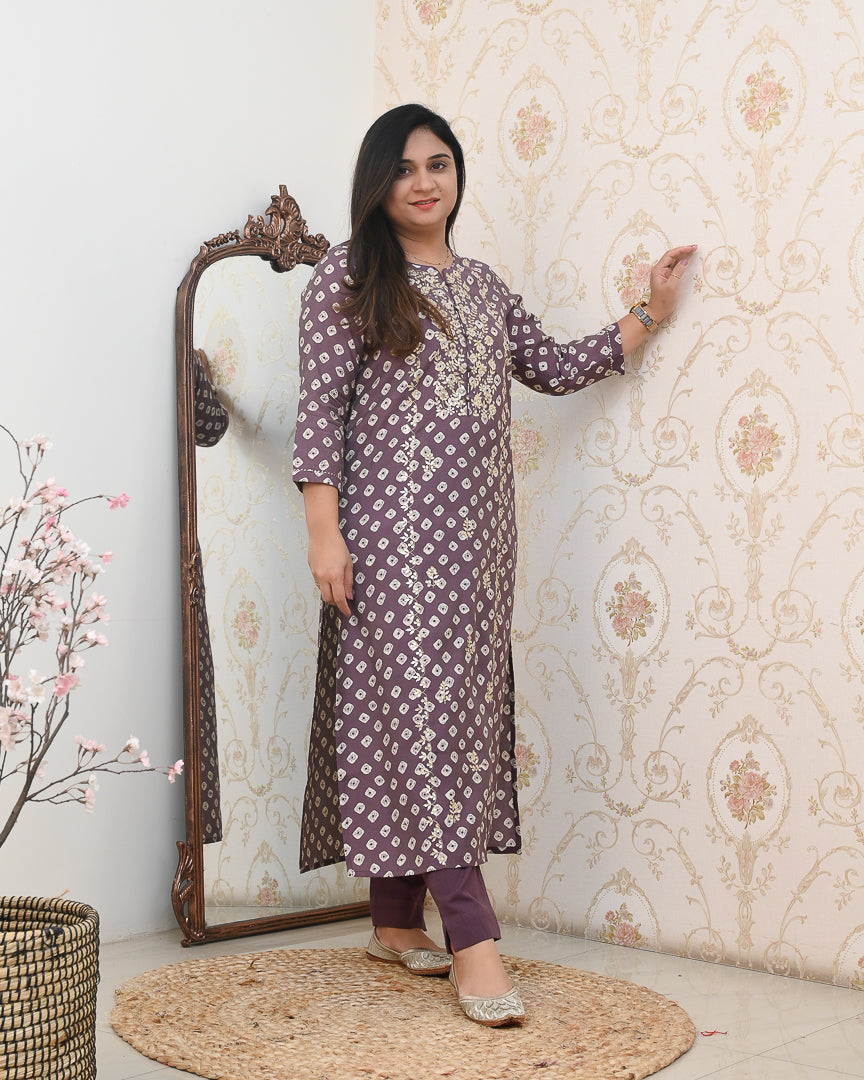 Bandhani Premium Muslin Embroidered Pant Set