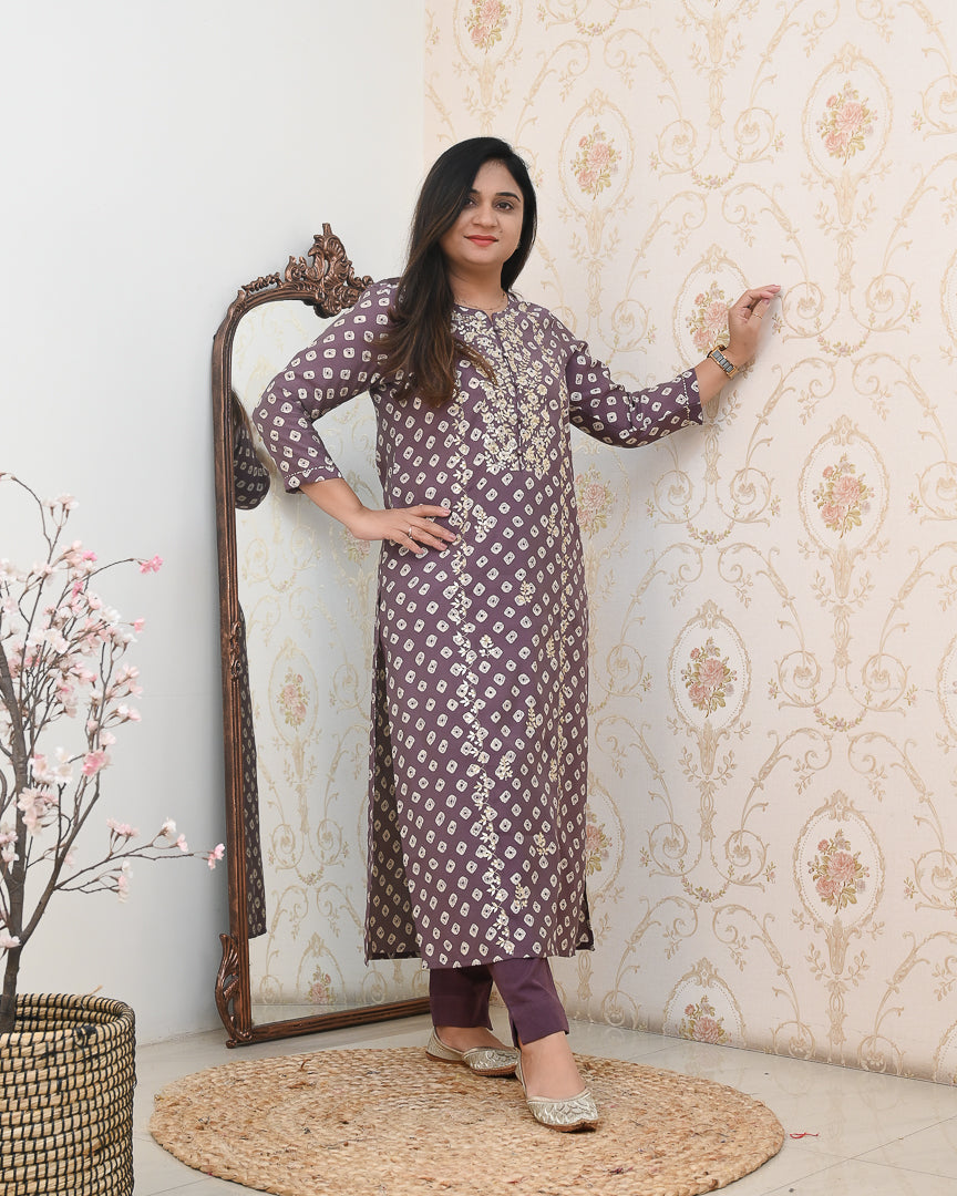 Bandhani Premium Muslin Embroidered Pant Set