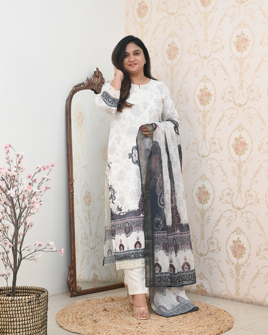 Mugal Print Cotton Embroidered Pant Set