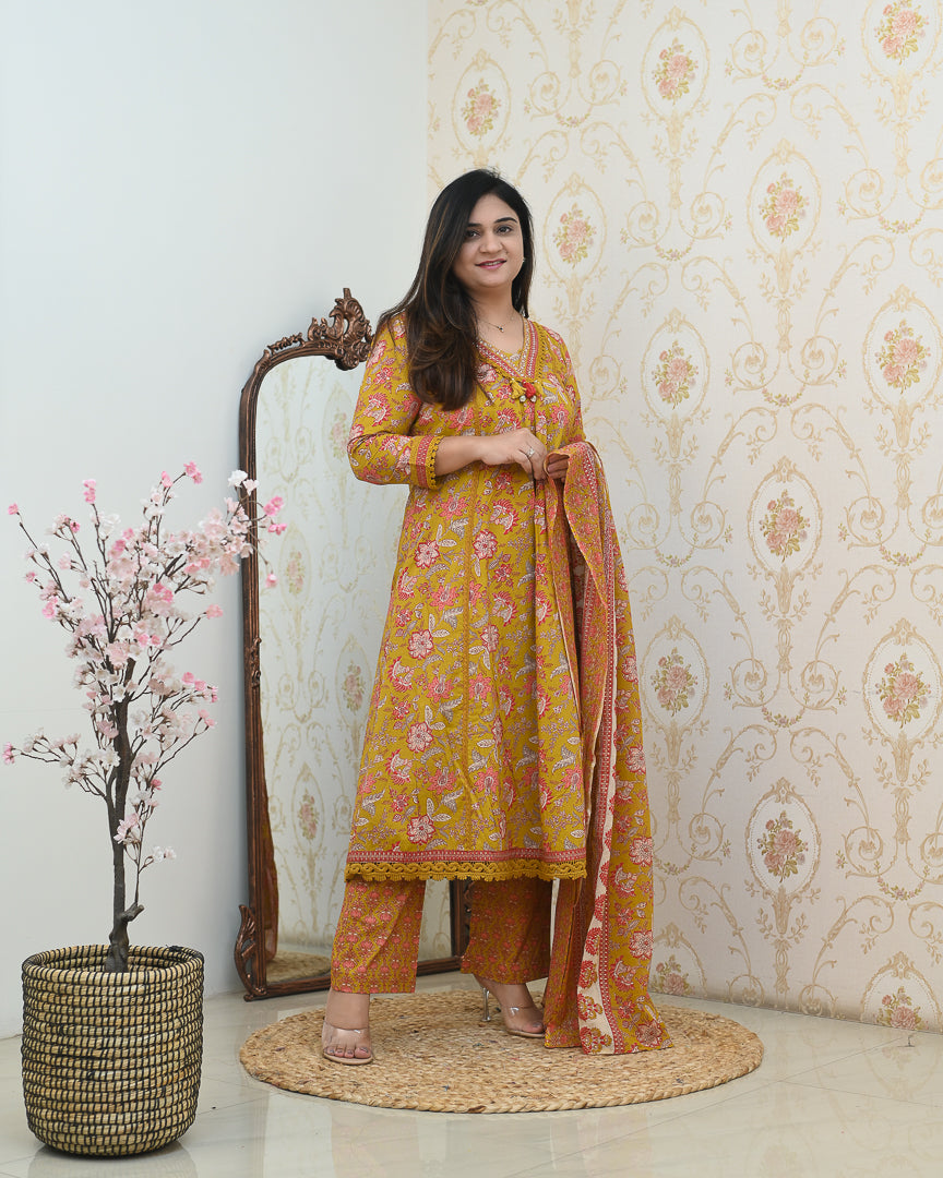 Rabia A-line Cotton Embroidered casual Pant Set