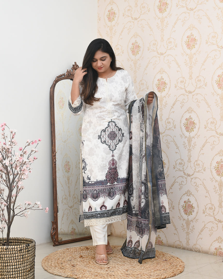 Mugal Print Cotton Embroidered Pant Set