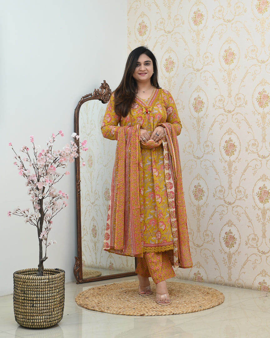 Rabia A-line Cotton Embroidered casual Pant Set