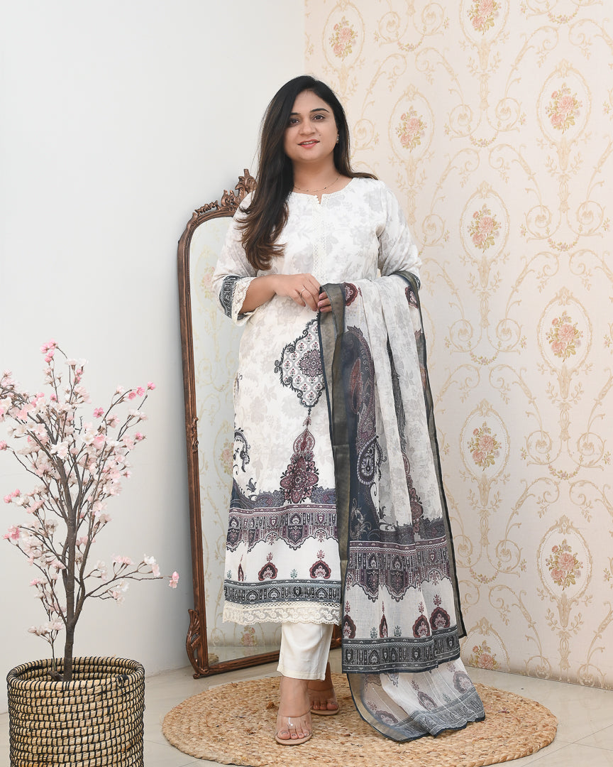 Mugal Print Cotton Embroidered Pant Set