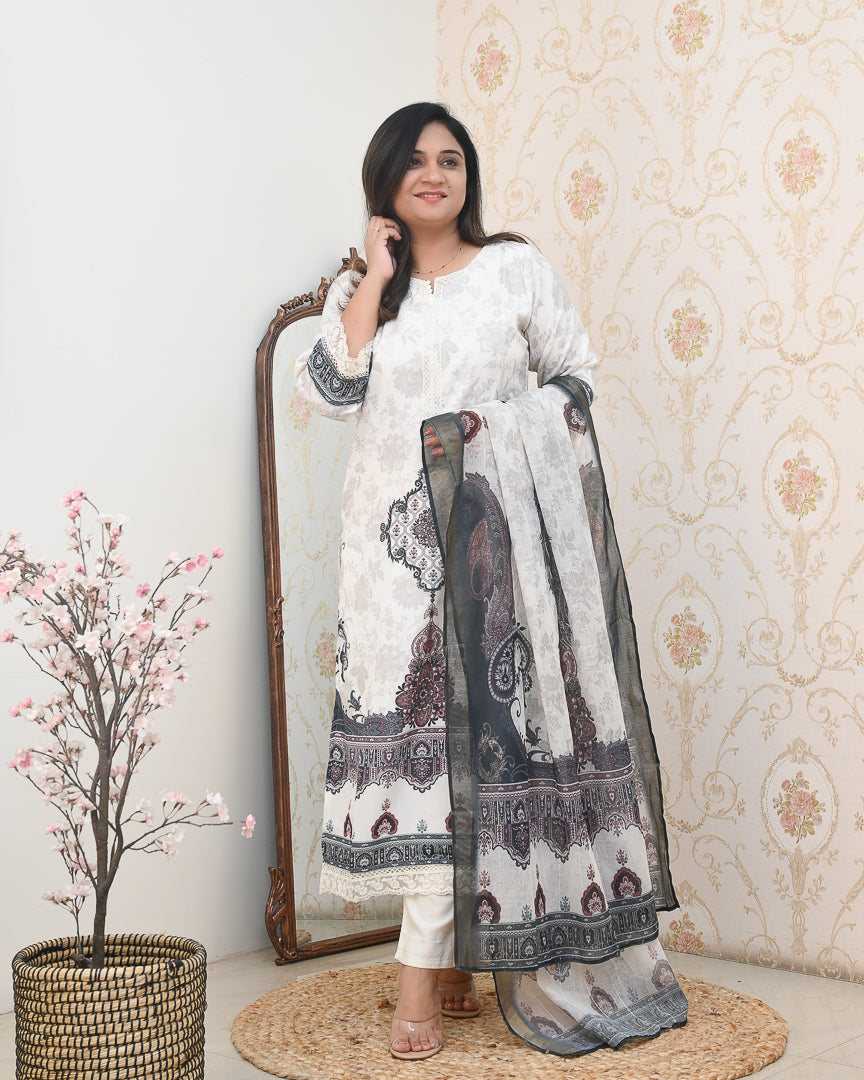 Mugal Print Cotton Embroidered Pant Set