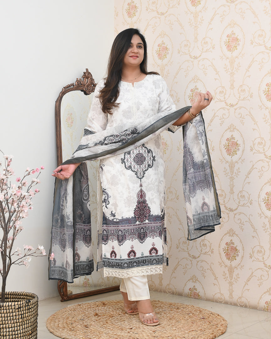 Mugal Print Cotton Embroidered Pant Set