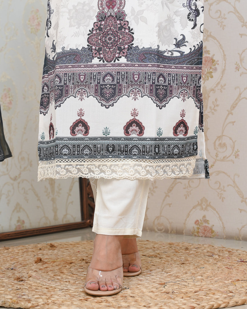 Mugal Print Cotton Embroidered Pant Set