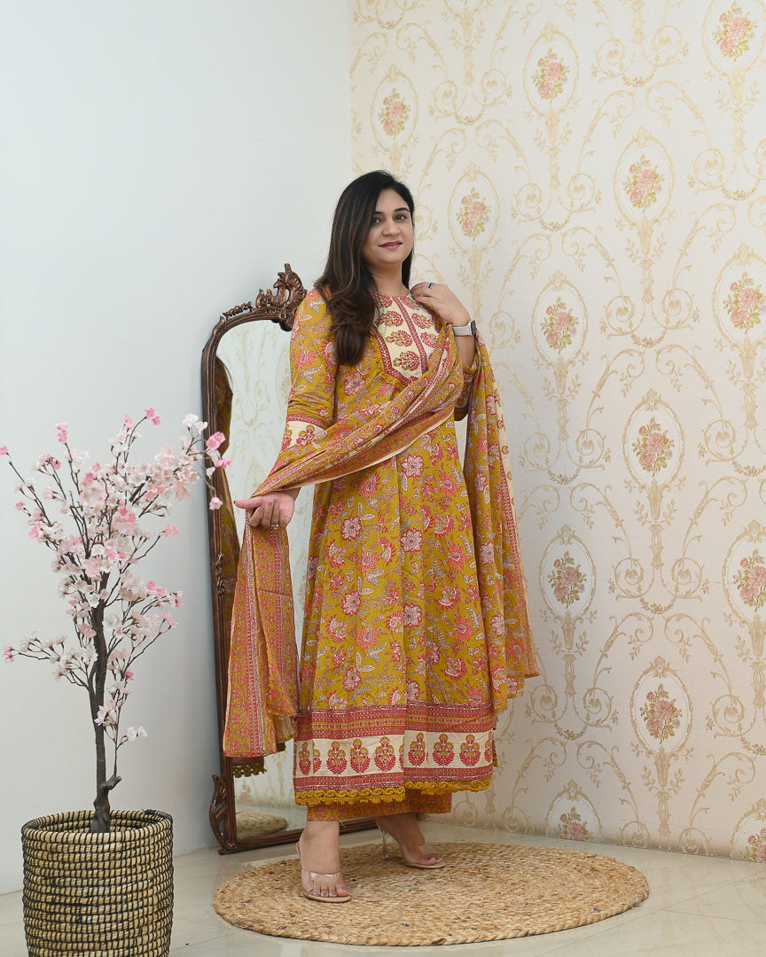 Razwana Cotton Embroidered Anarkali Divider Set