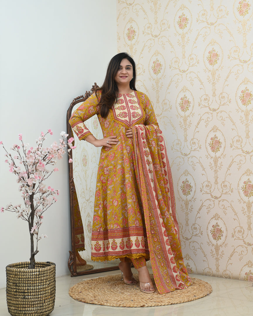 Razwana Cotton Embroidered Anarkali Divider Set