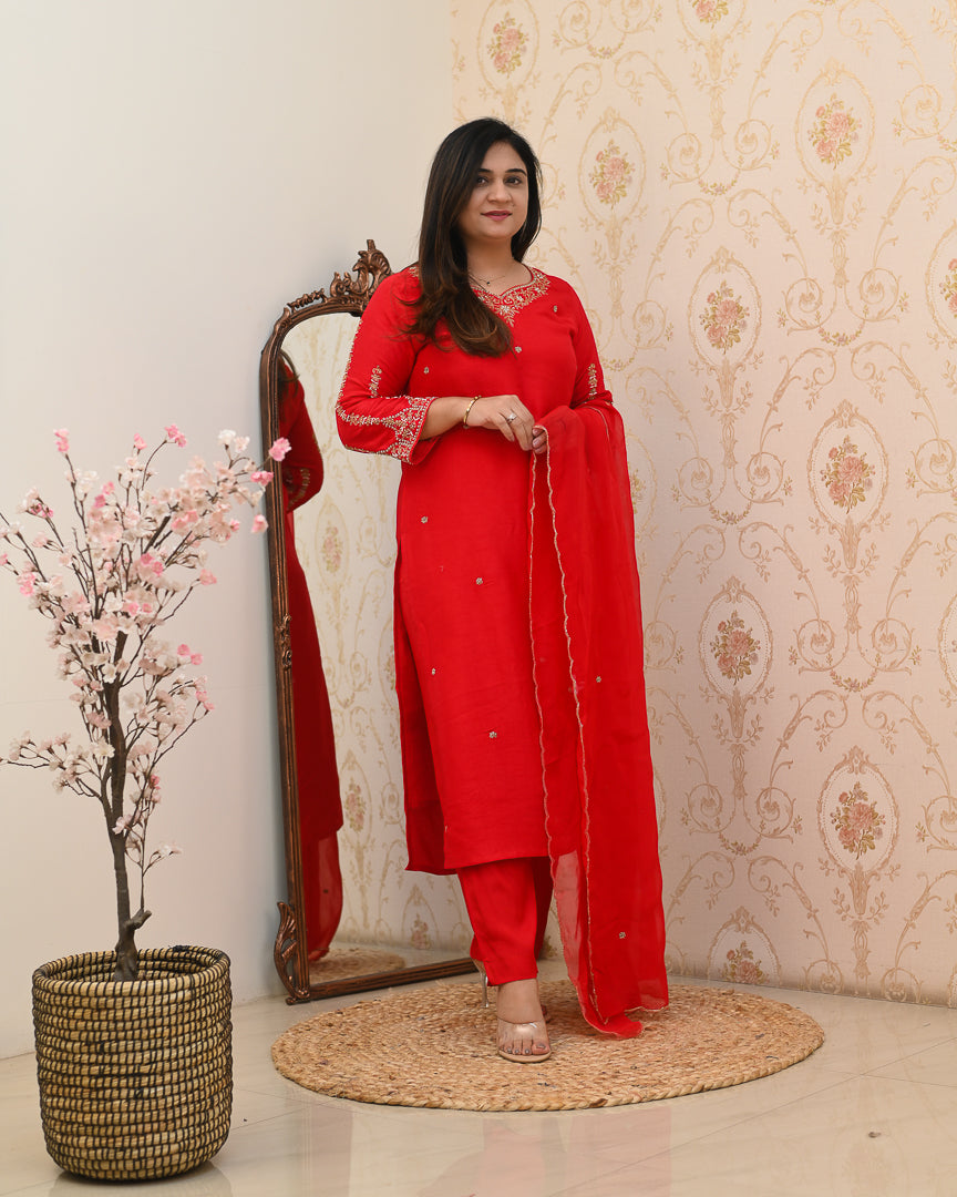 'Laila' Silk Hand Embroidered Pant Set