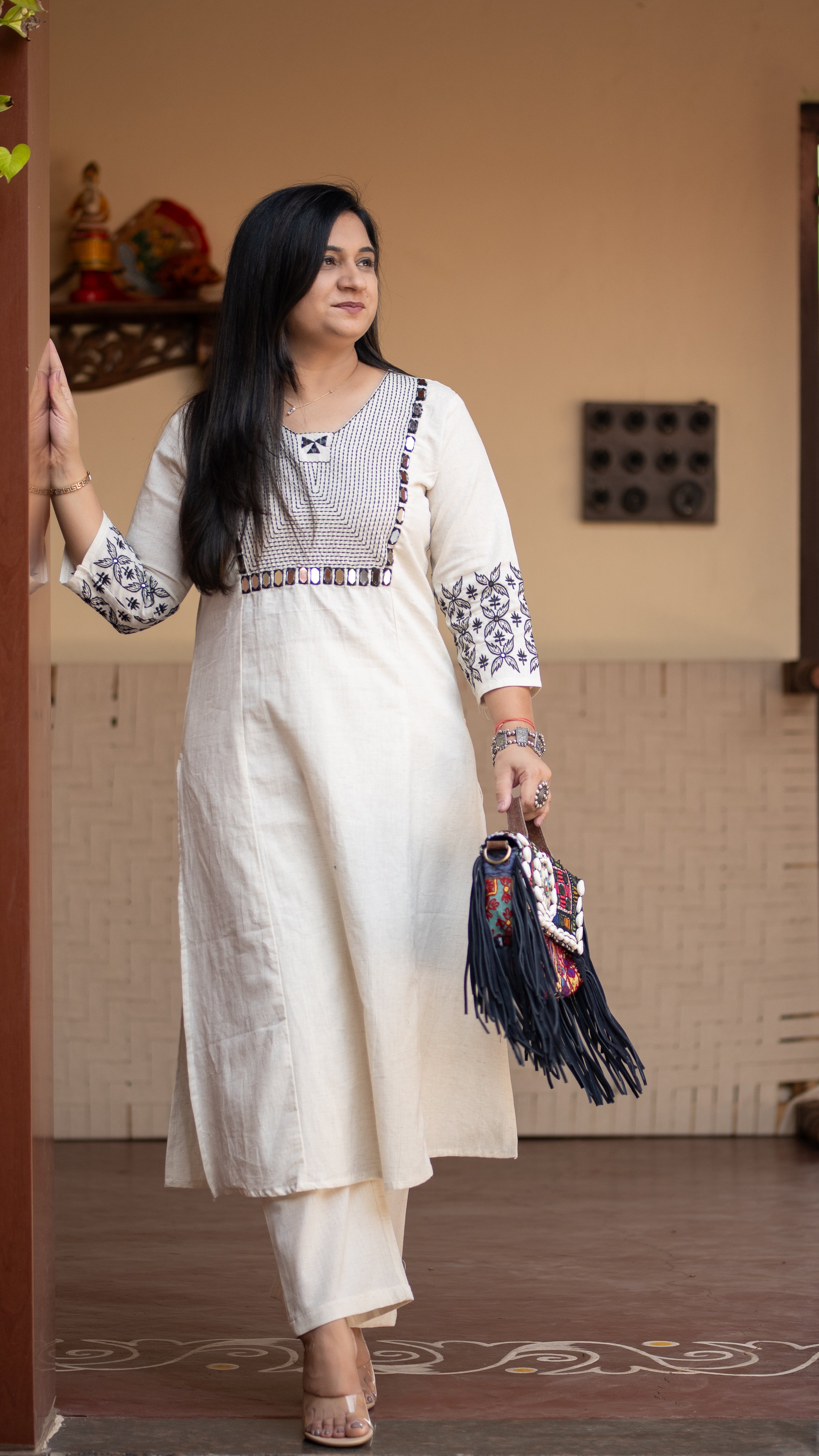 Alia Cotton Embroidered A-line Pant Set