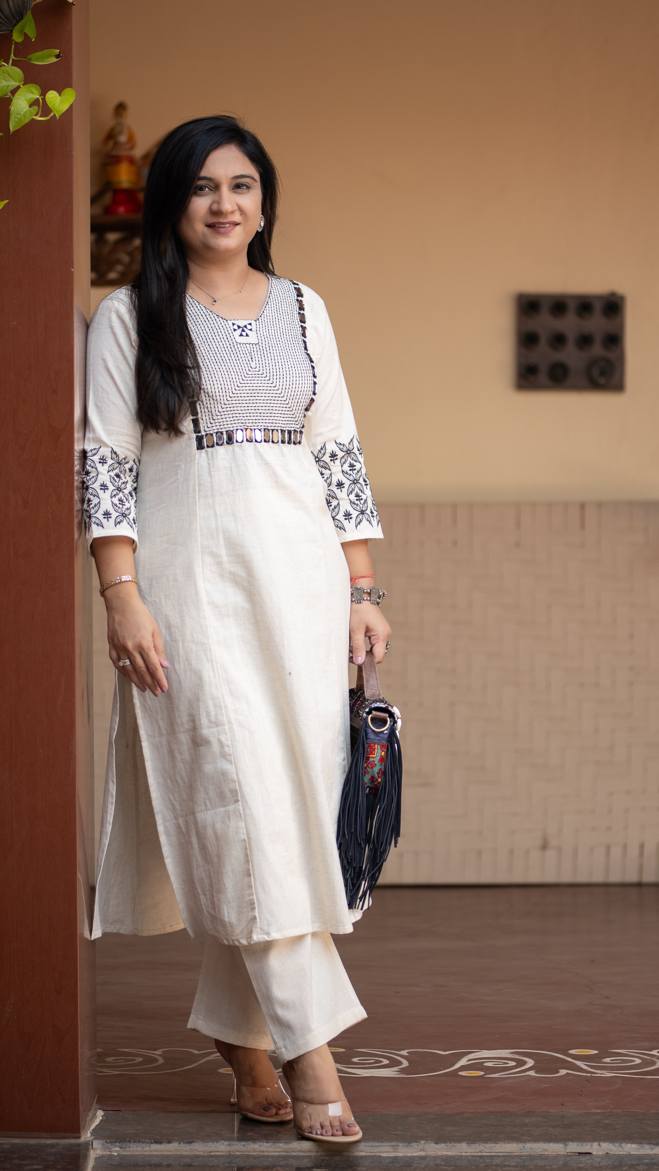 Alia Cotton Embroidered A-line Pant Set