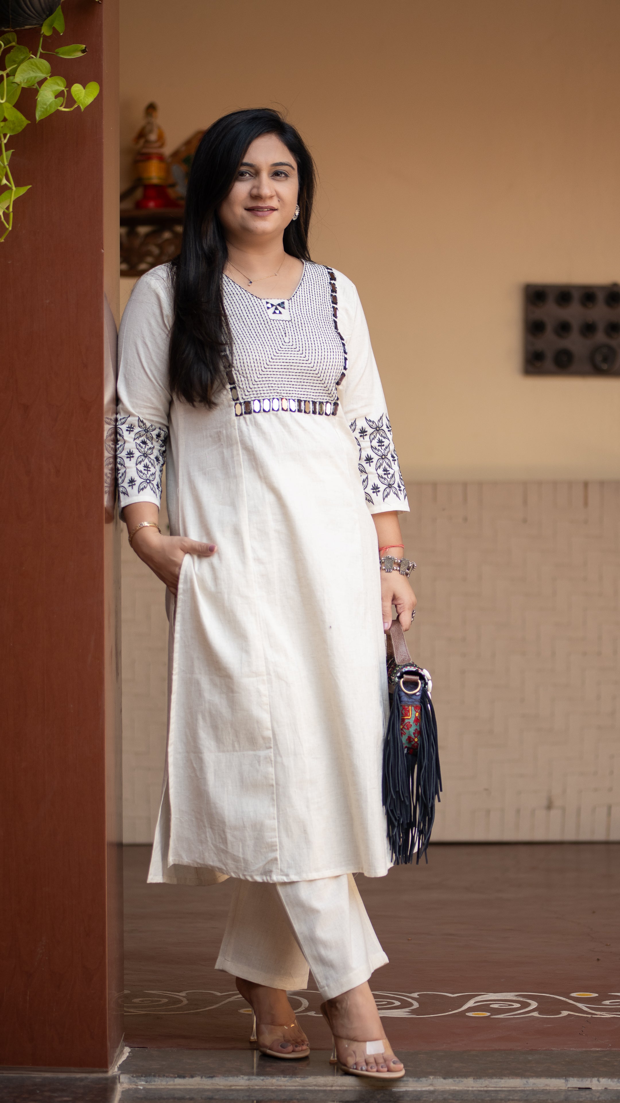 Alia Cotton Embroidered A-line Pant Set