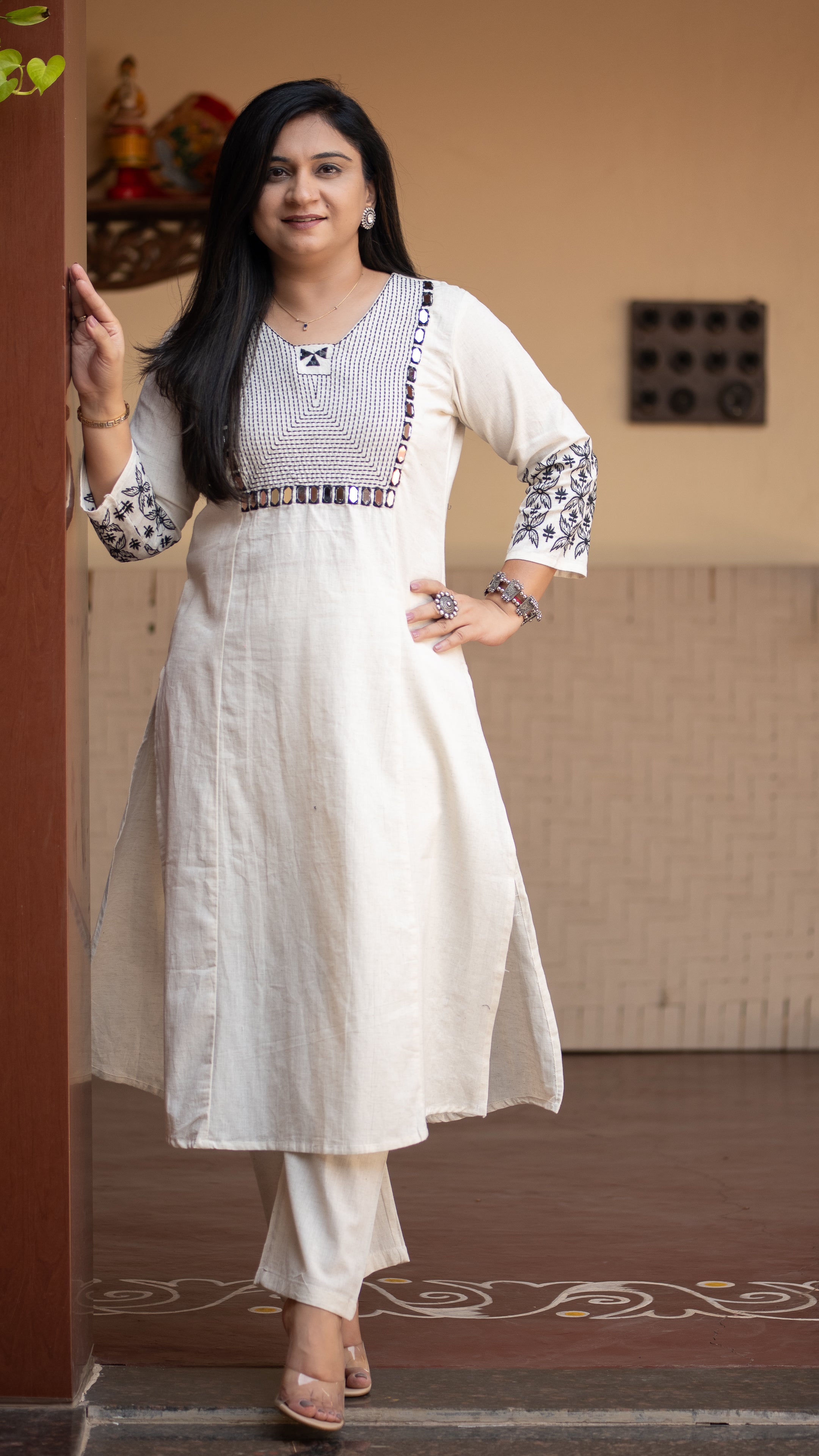 Alia Cotton Embroidered A-line Pant Set