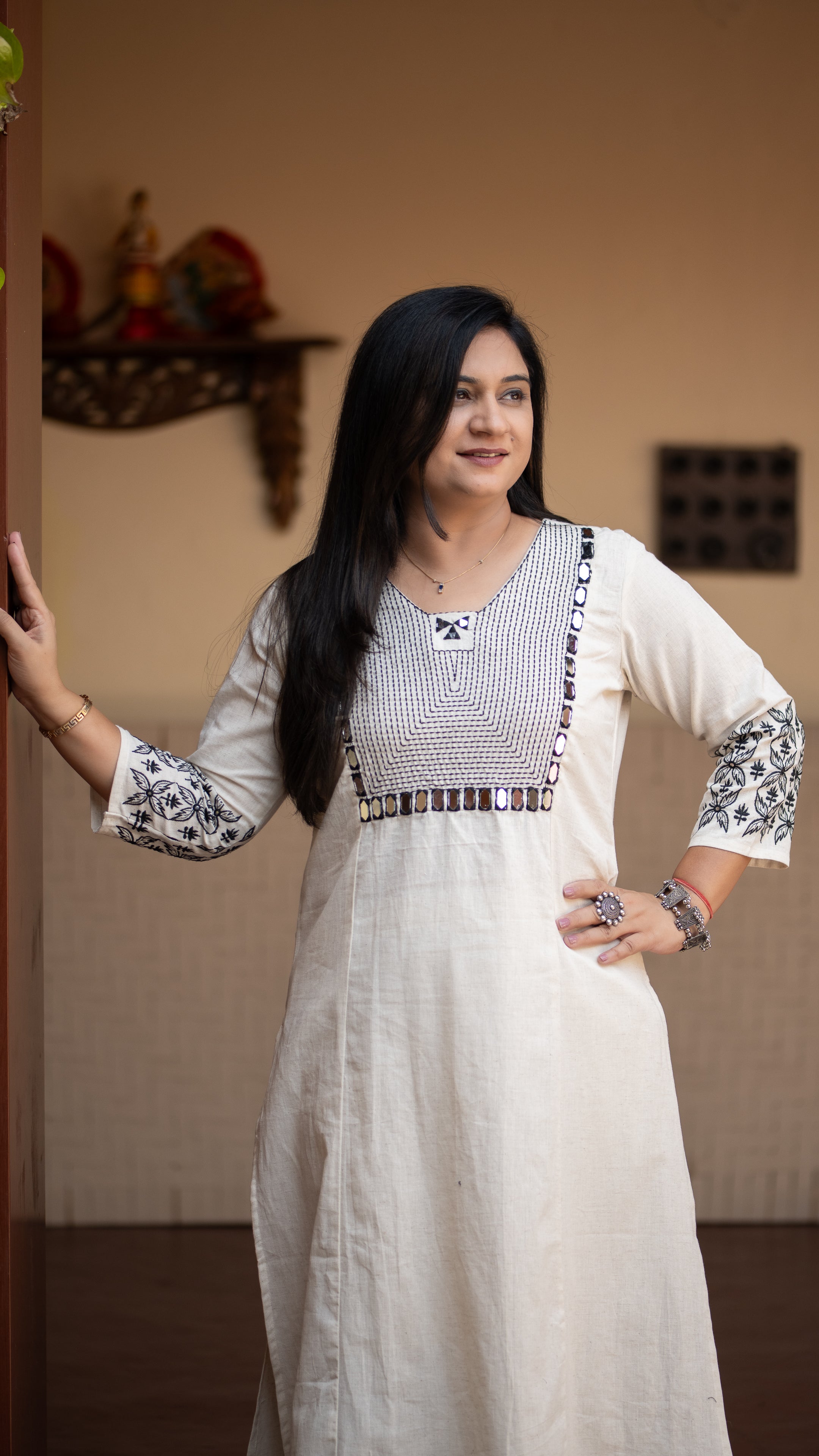 Alia Cotton Embroidered A-line Pant Set