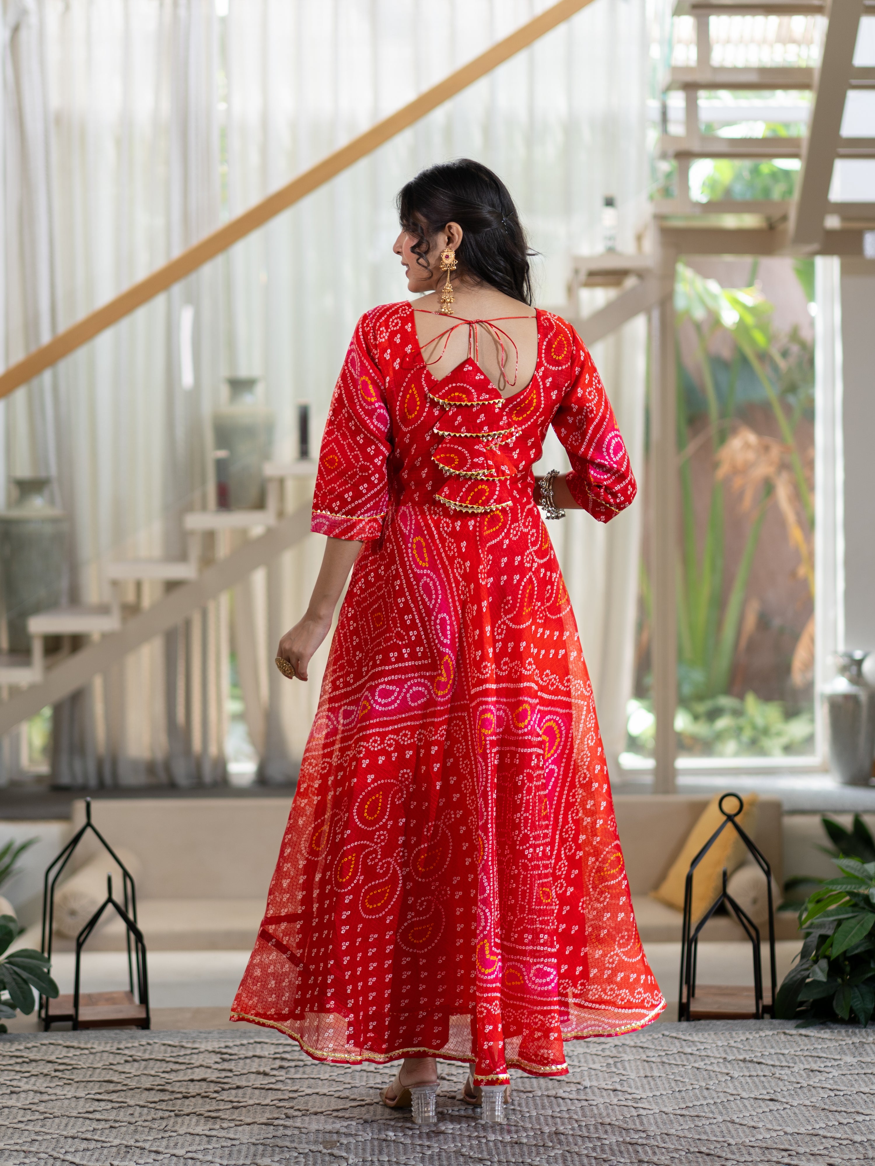 Nitya Red Bandhani Kota Doria Anarkali Dupatta set