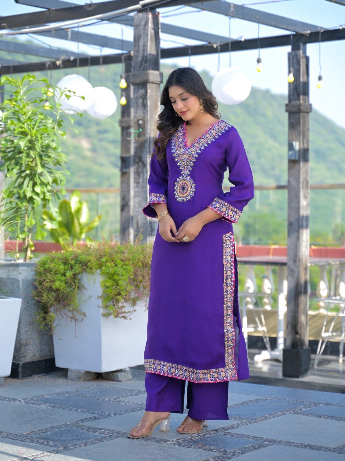 Illiana Mul Chanderi Embroidered Straight pant Set - The Jaipur Studio