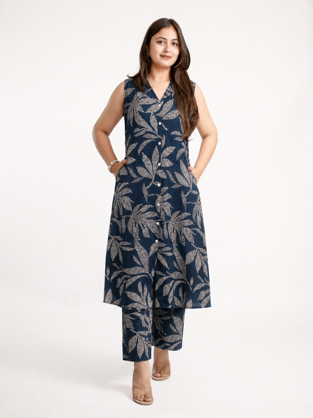Jamia Blue Rayon Casual Straight Coord Set