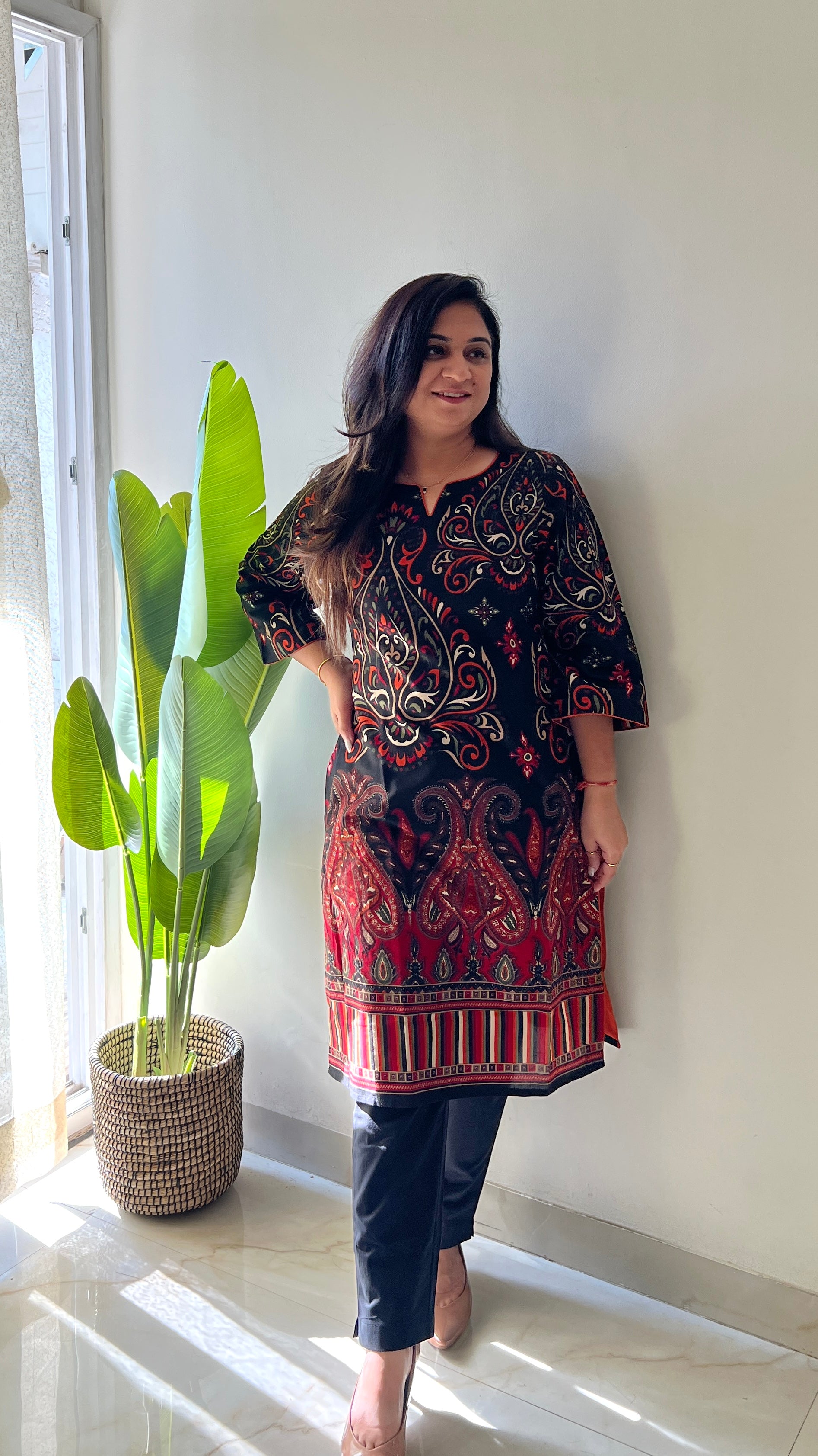 Black Cotton Casual Straight Kurta