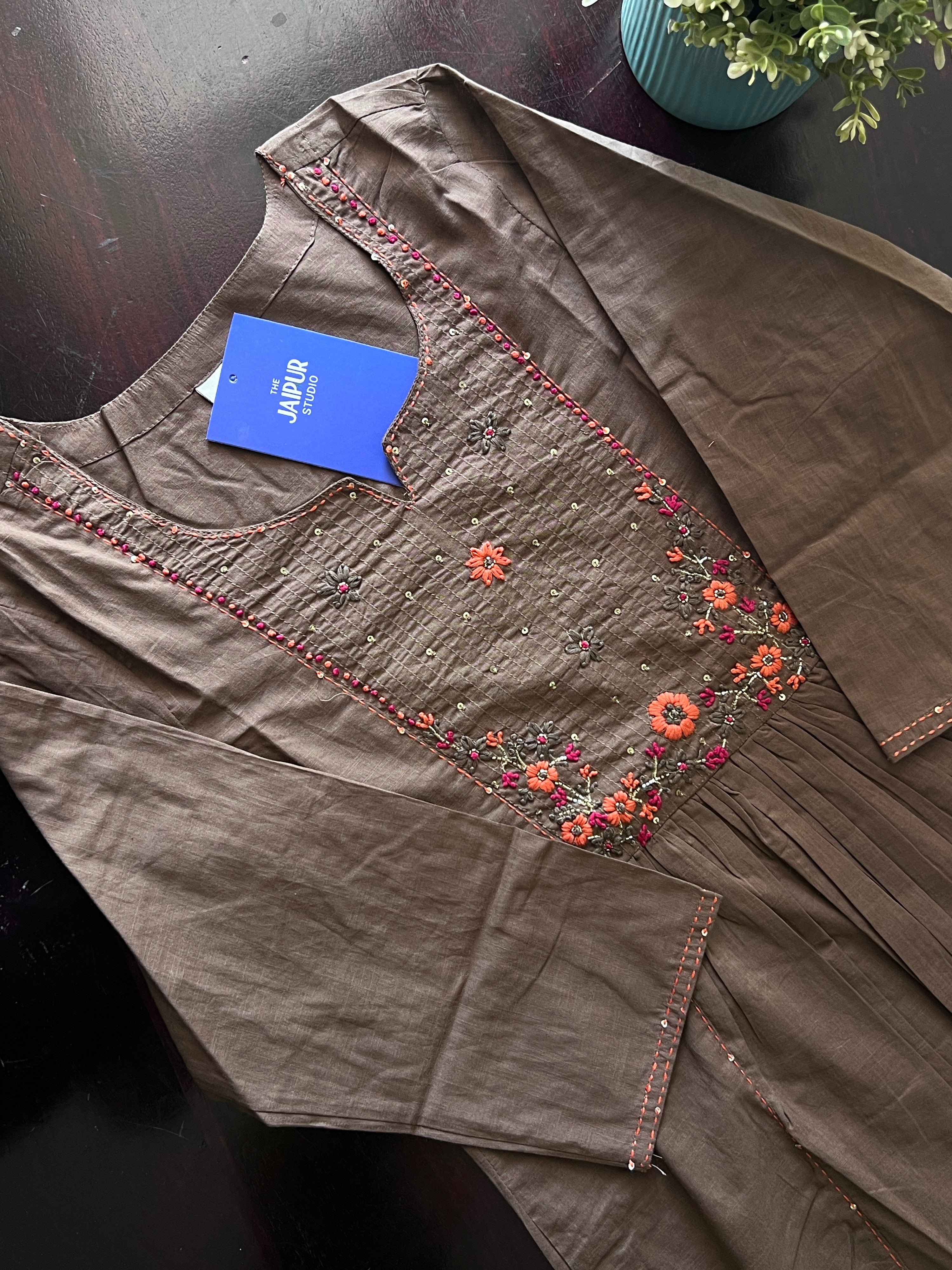 Lina Cotton HandEmbroidered A-line Pant Set