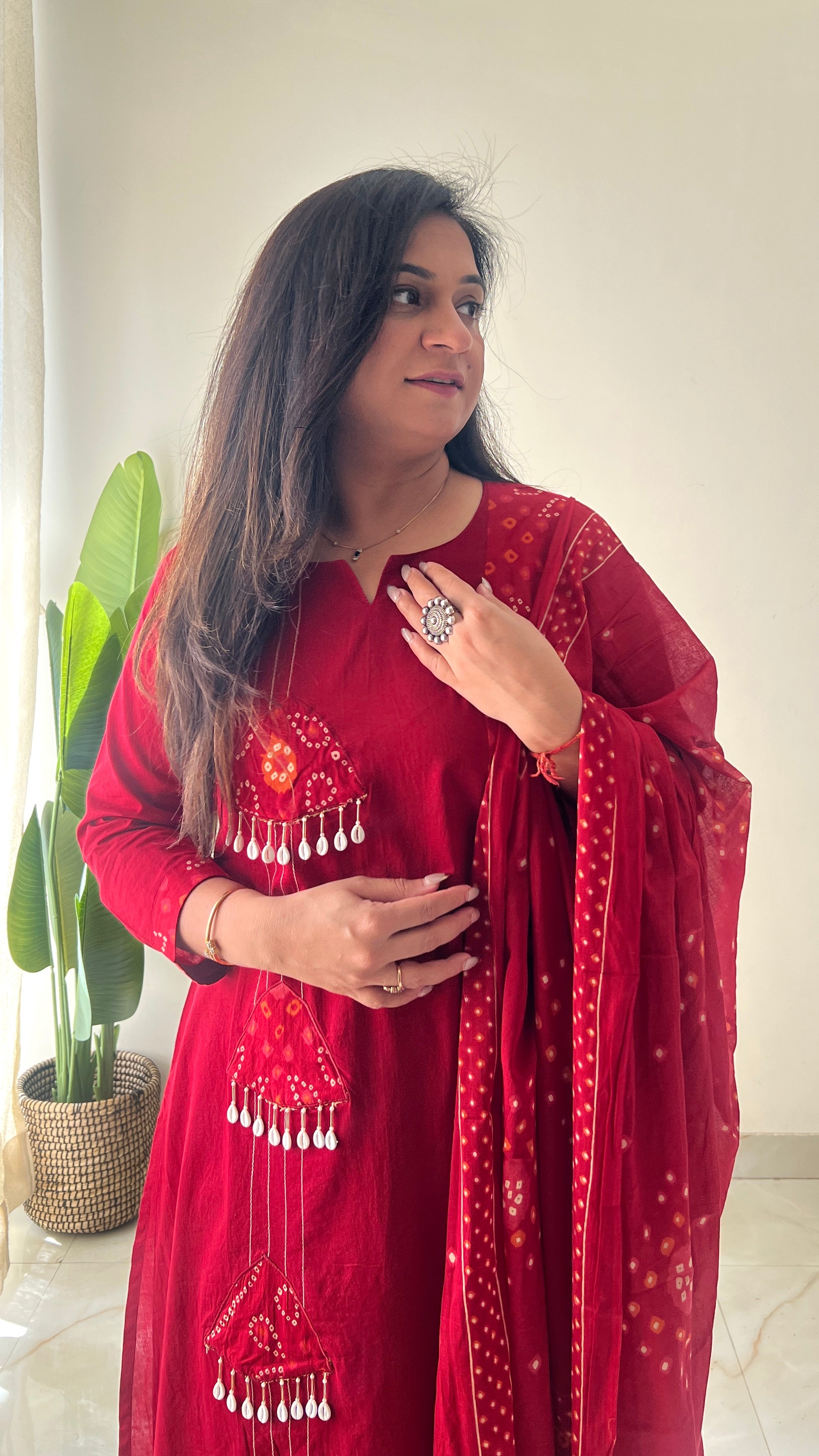 Raha MulCotton Bandhani Hand Detailed Pant Set