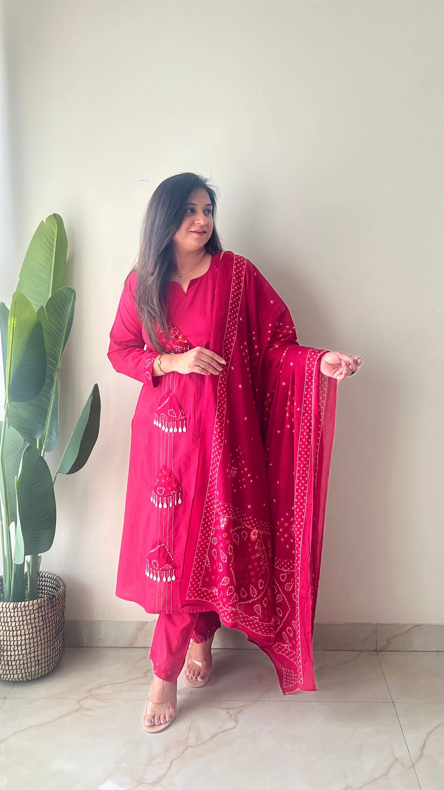 Raha MulCotton Bandhani Hand Detailed Pant Set