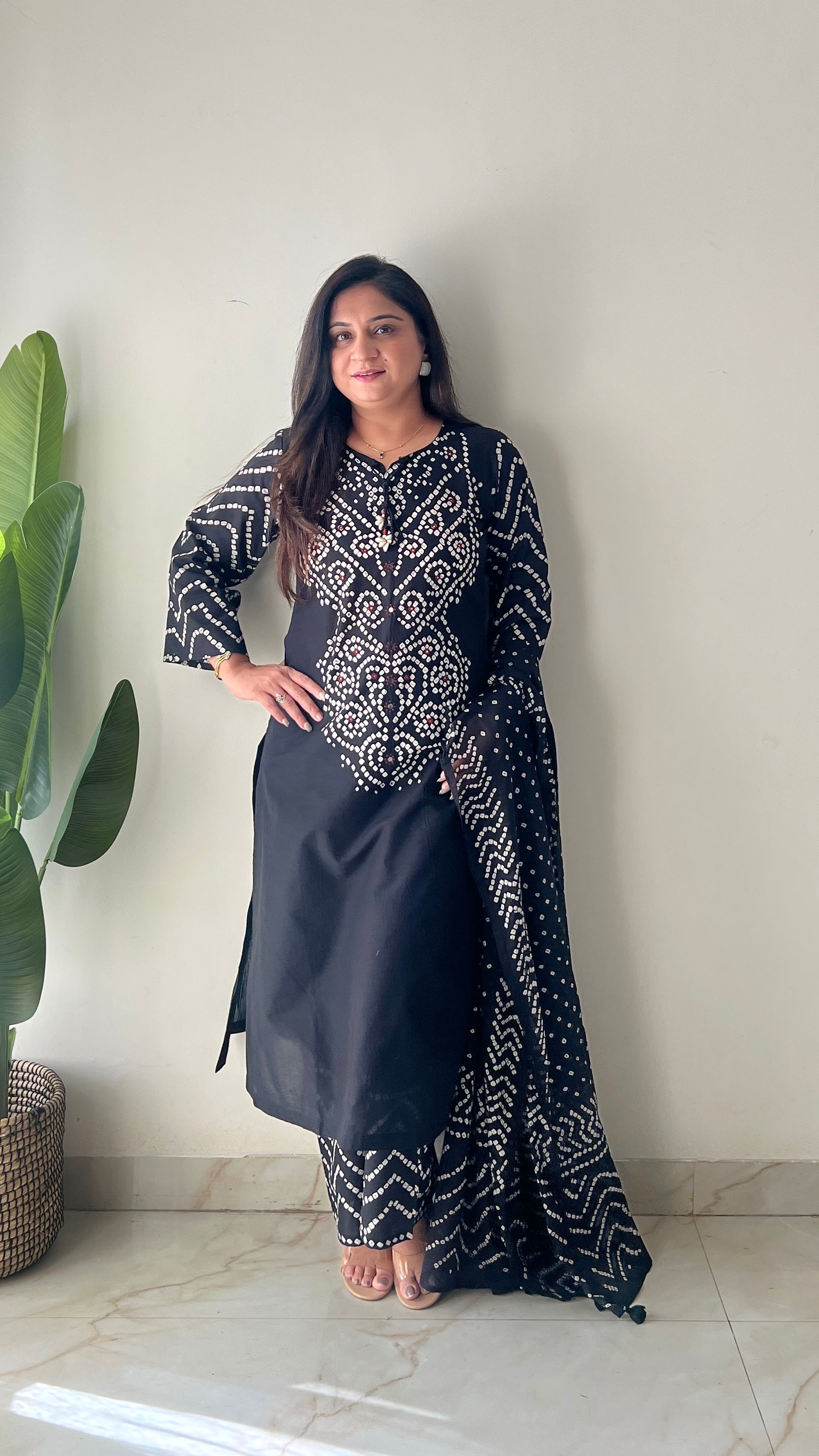 Sanchi Cotton Bandhani Straight Pant Set