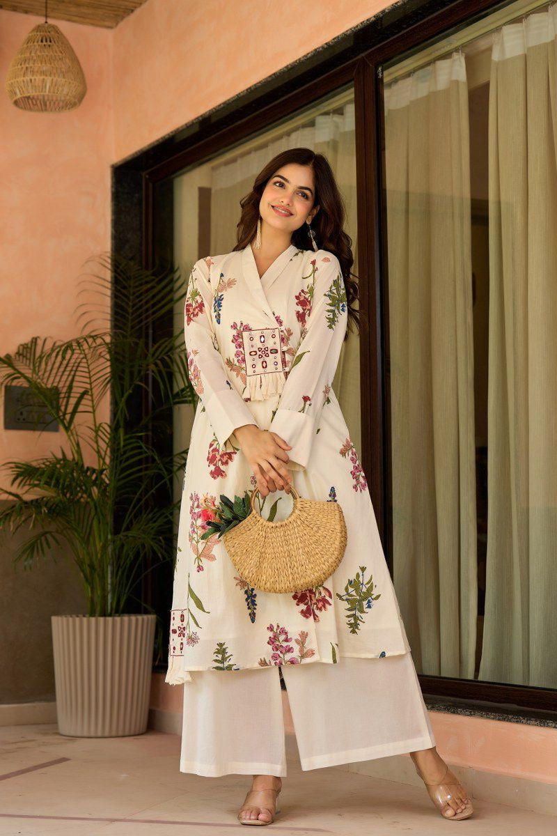 Zerina Cotton Angrakha Hand Detailed Cotton Pant Set