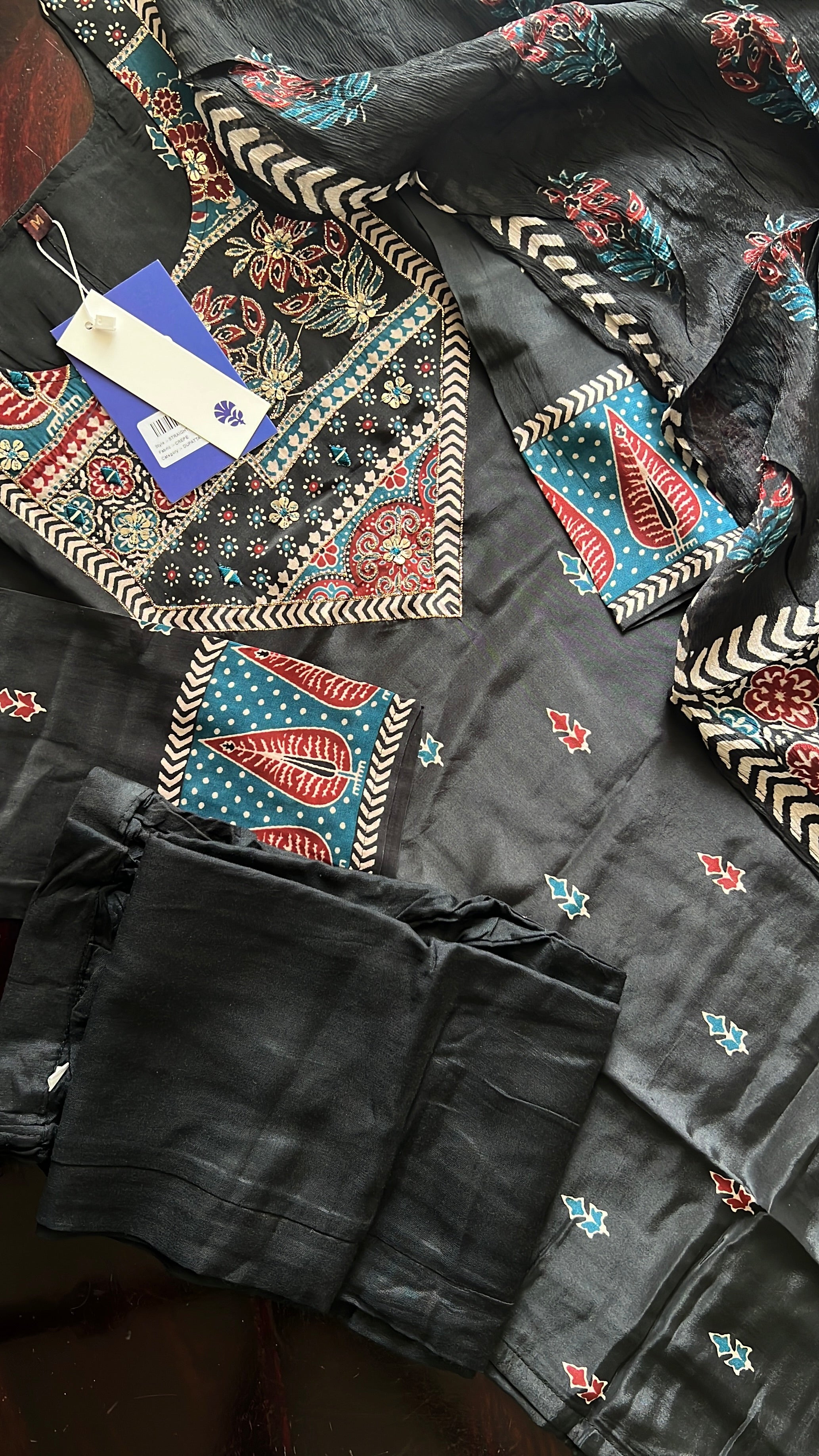 Dhara Ajrakh Crepe HandDetailed Pant Set