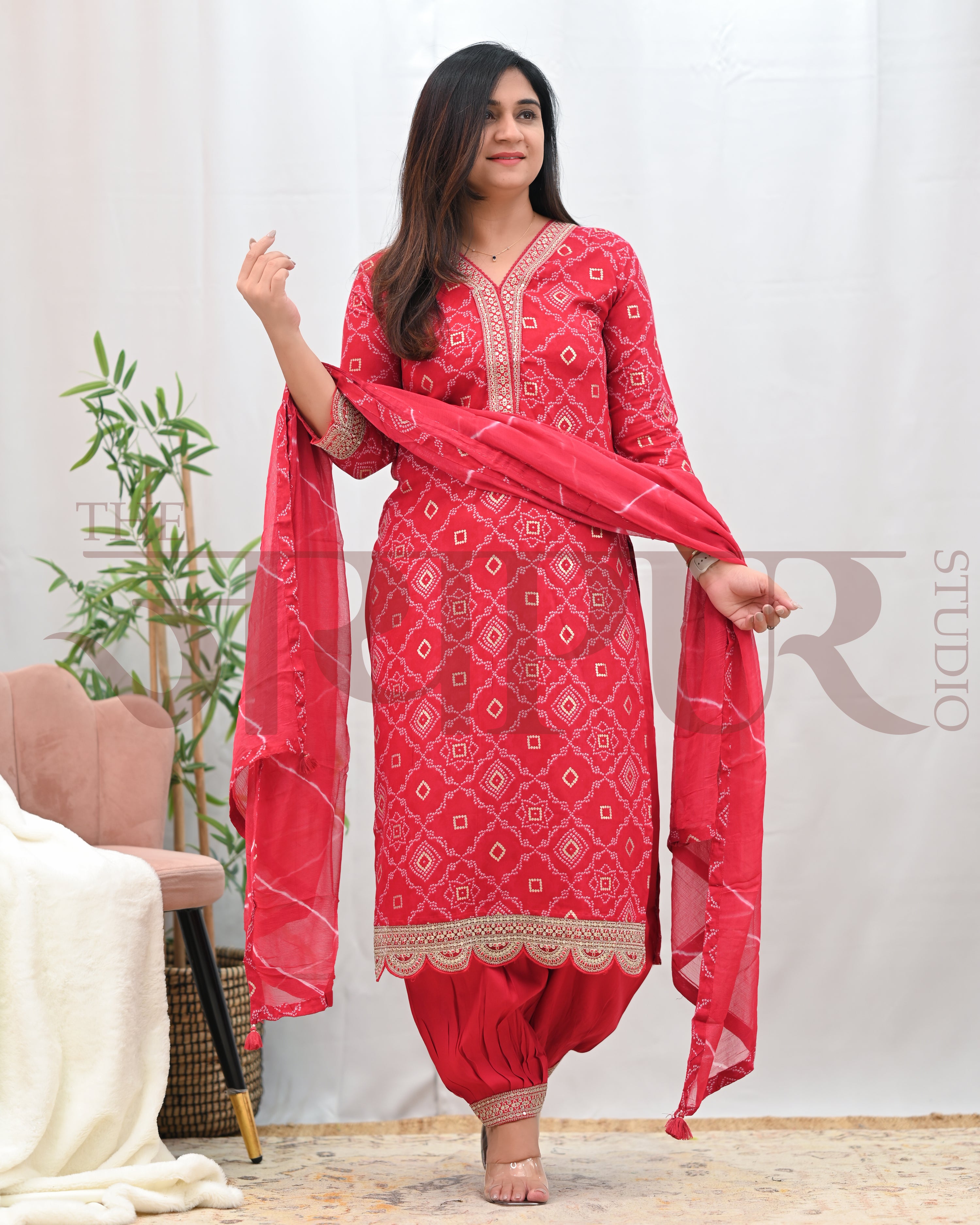 Bandhani Muslin Heavy Embroidered Gulnar Suit