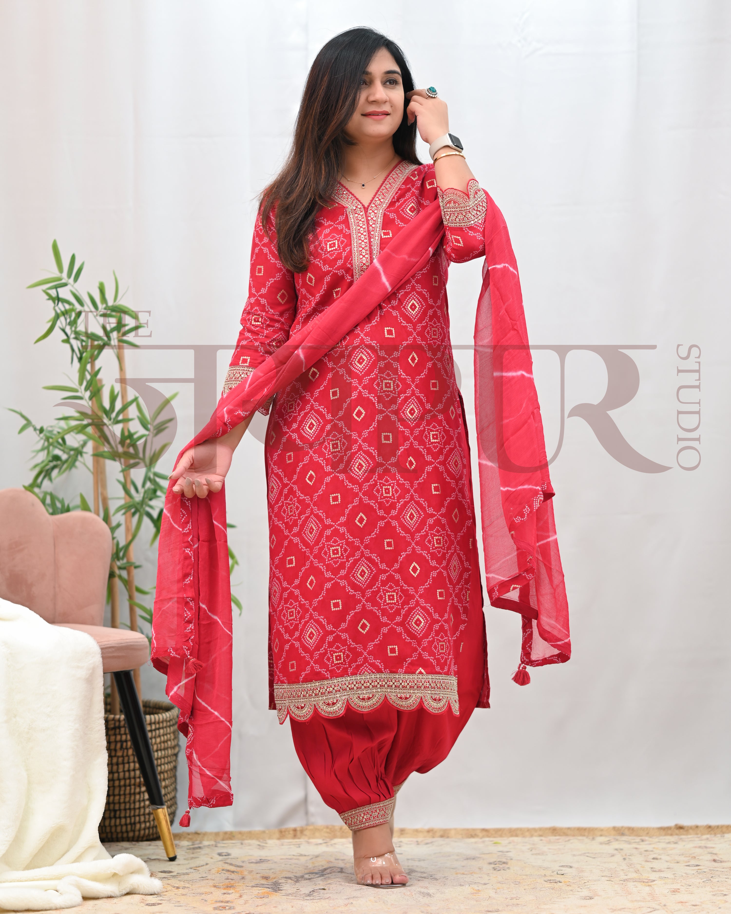 Bandhani Muslin Heavy Embroidered Gulnar Suit