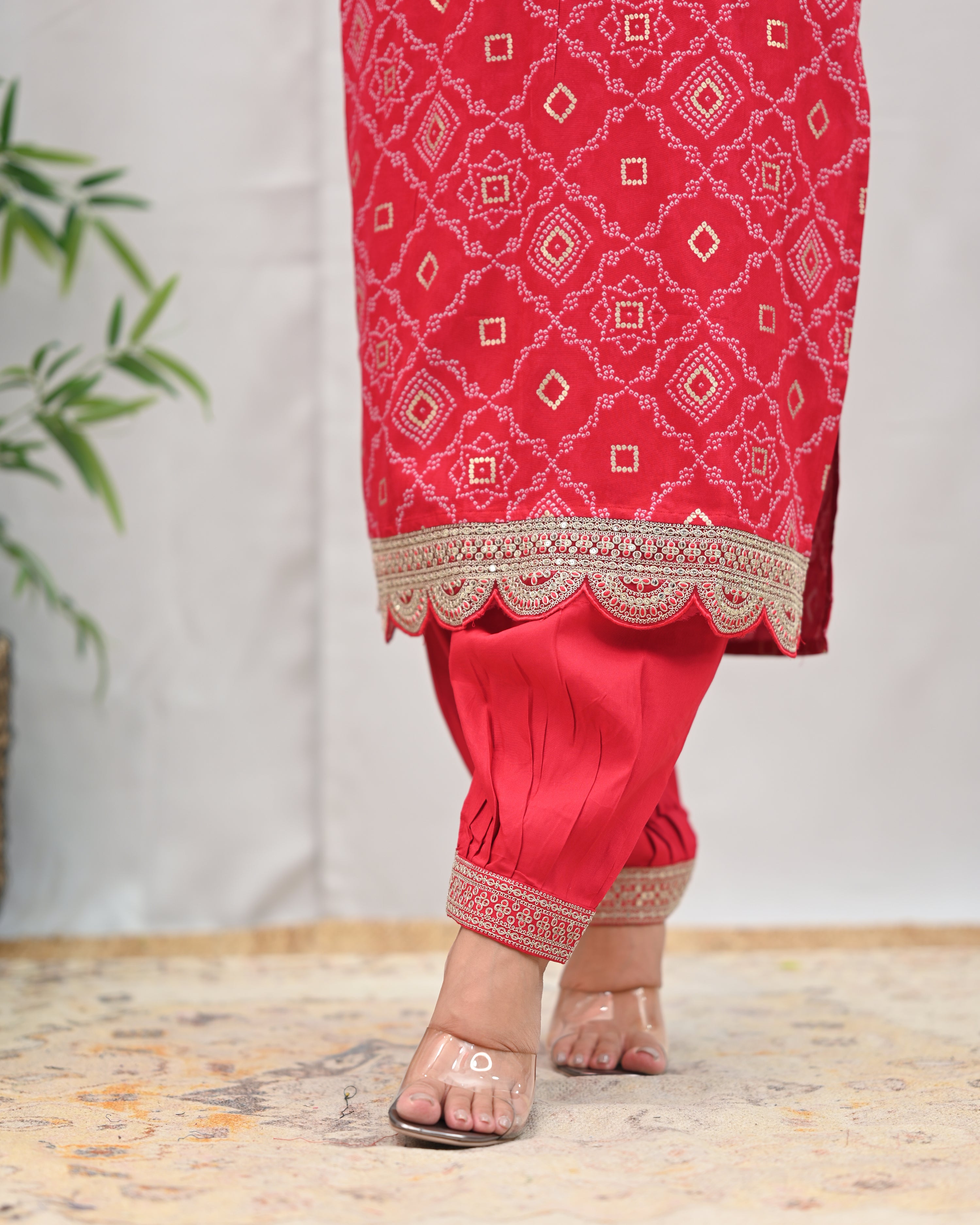 Bandhani Muslin Heavy Embroidered Gulnar Suit