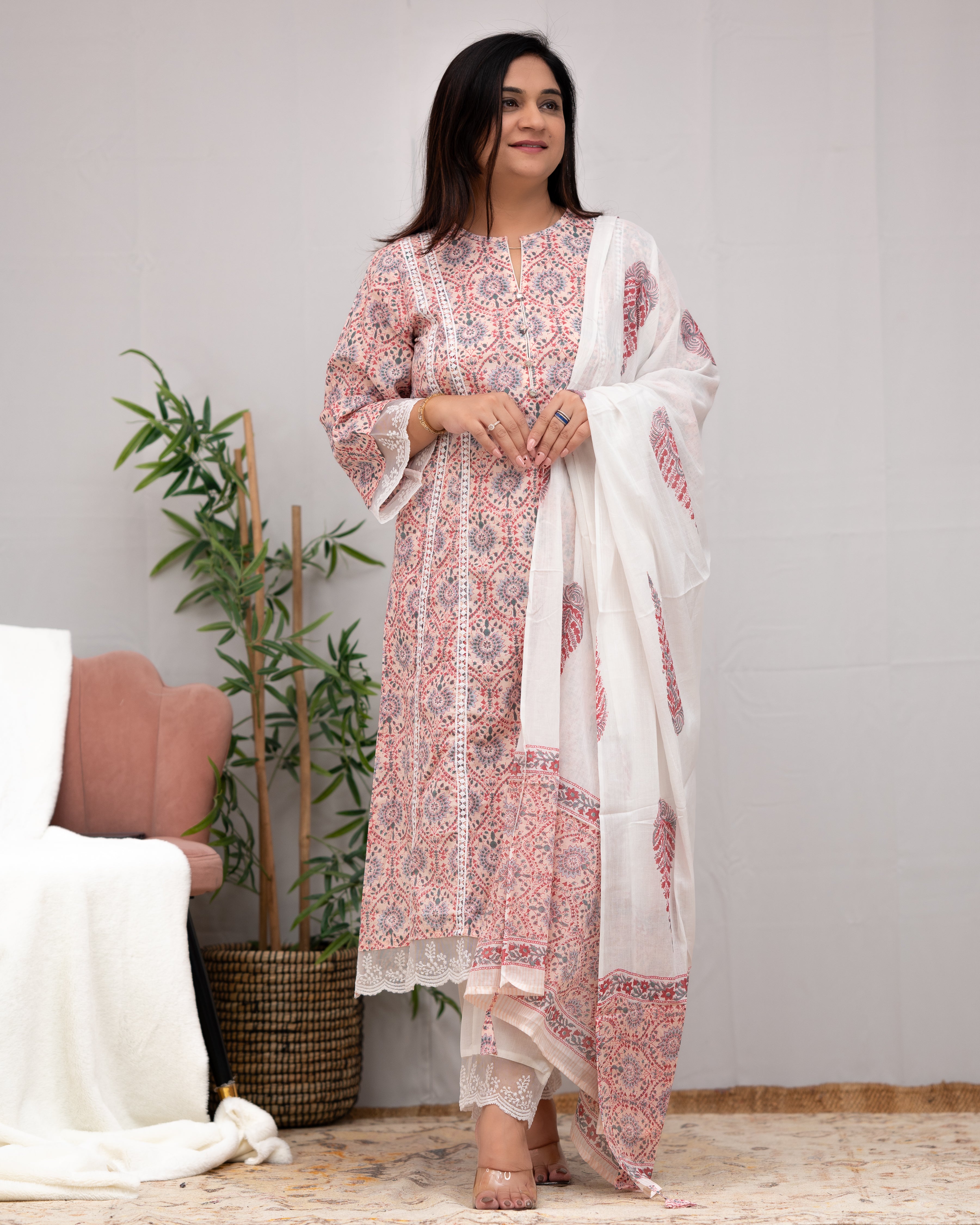 Zoha Cotton A line Pakistani Suit with Lace Detailing The Jaipur Studio