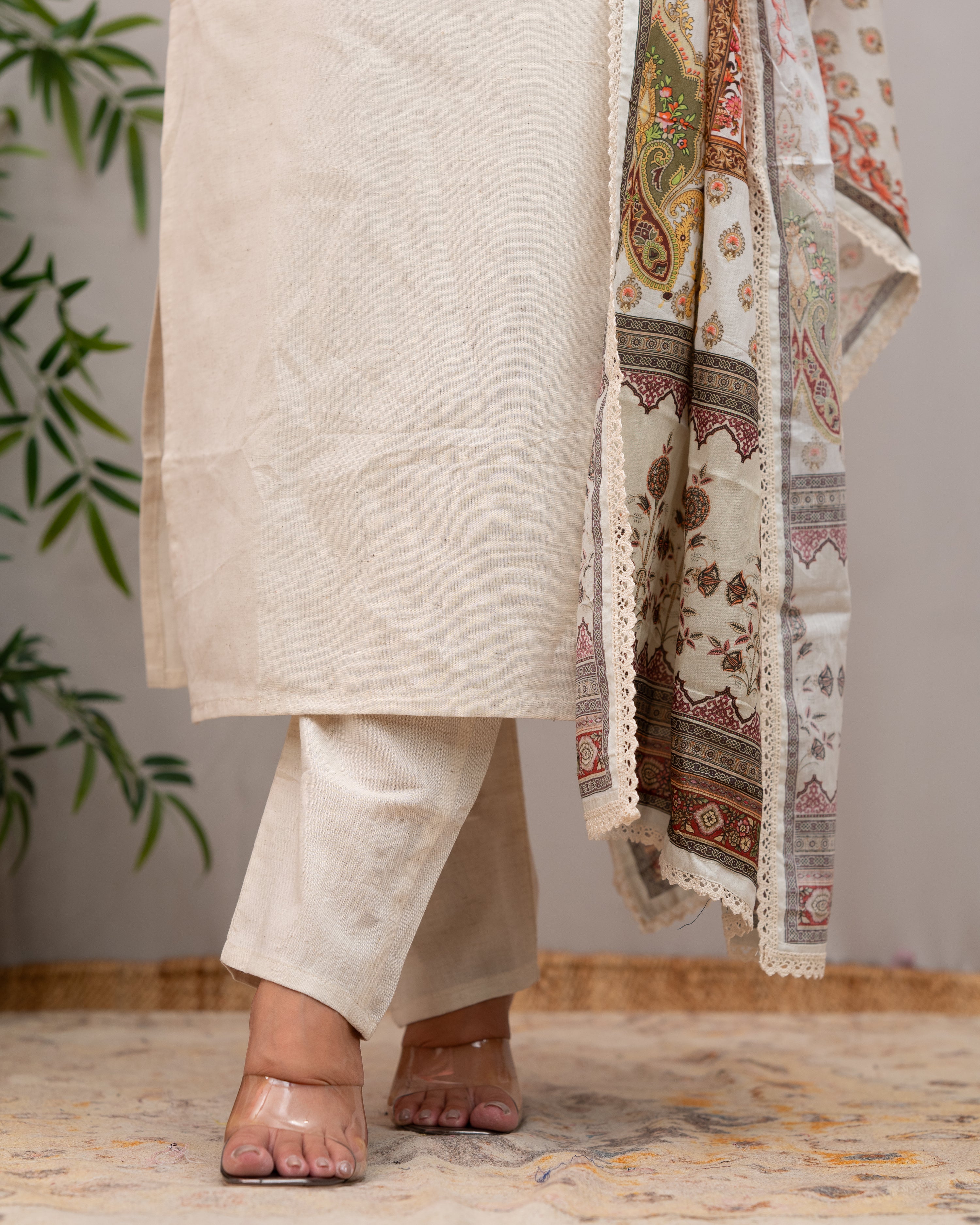 Veronica Cotton Embroidered Pant Set with Mugal Print Dupatta