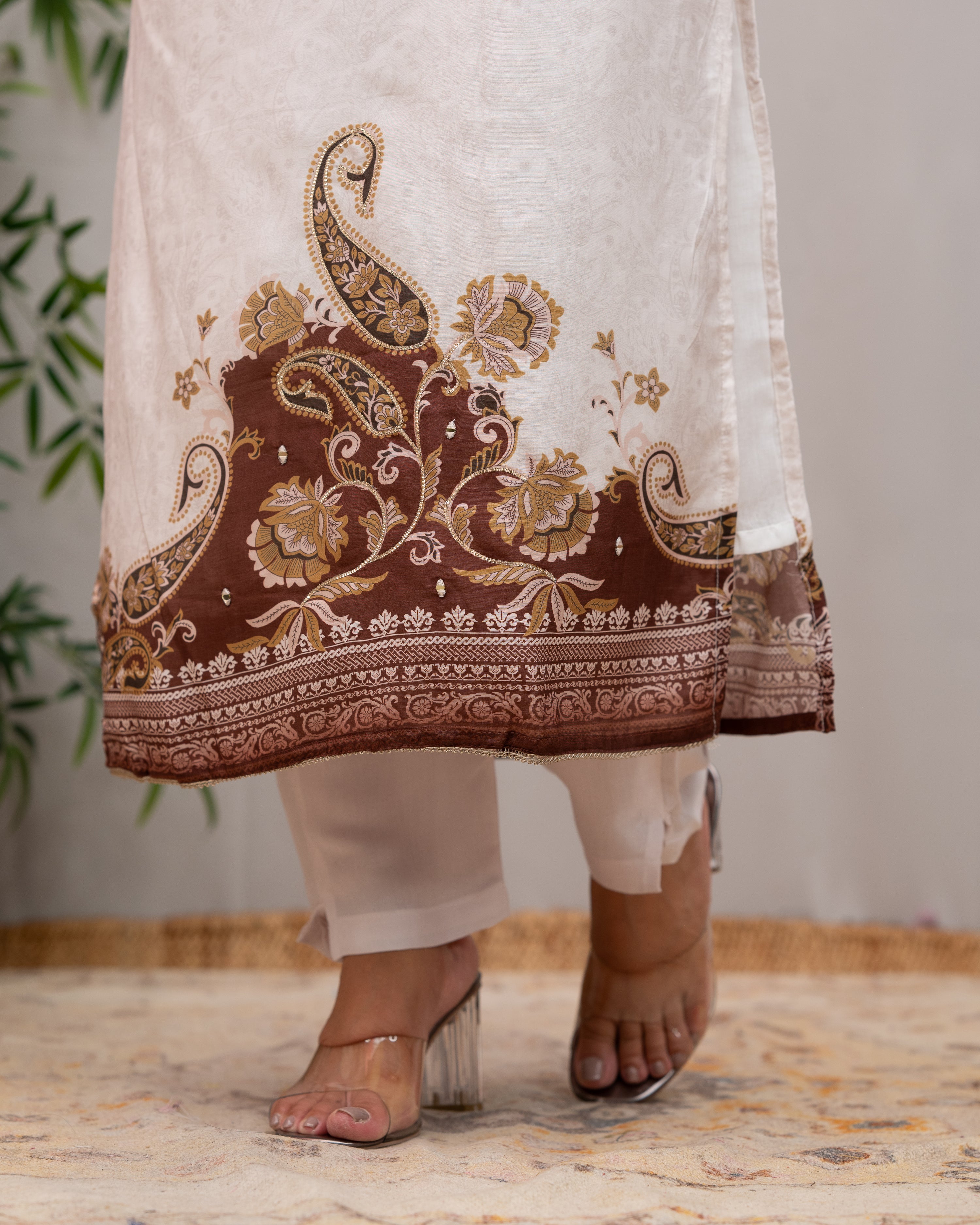 Sargun Muslin Mugal Print Embroidered Pant Set