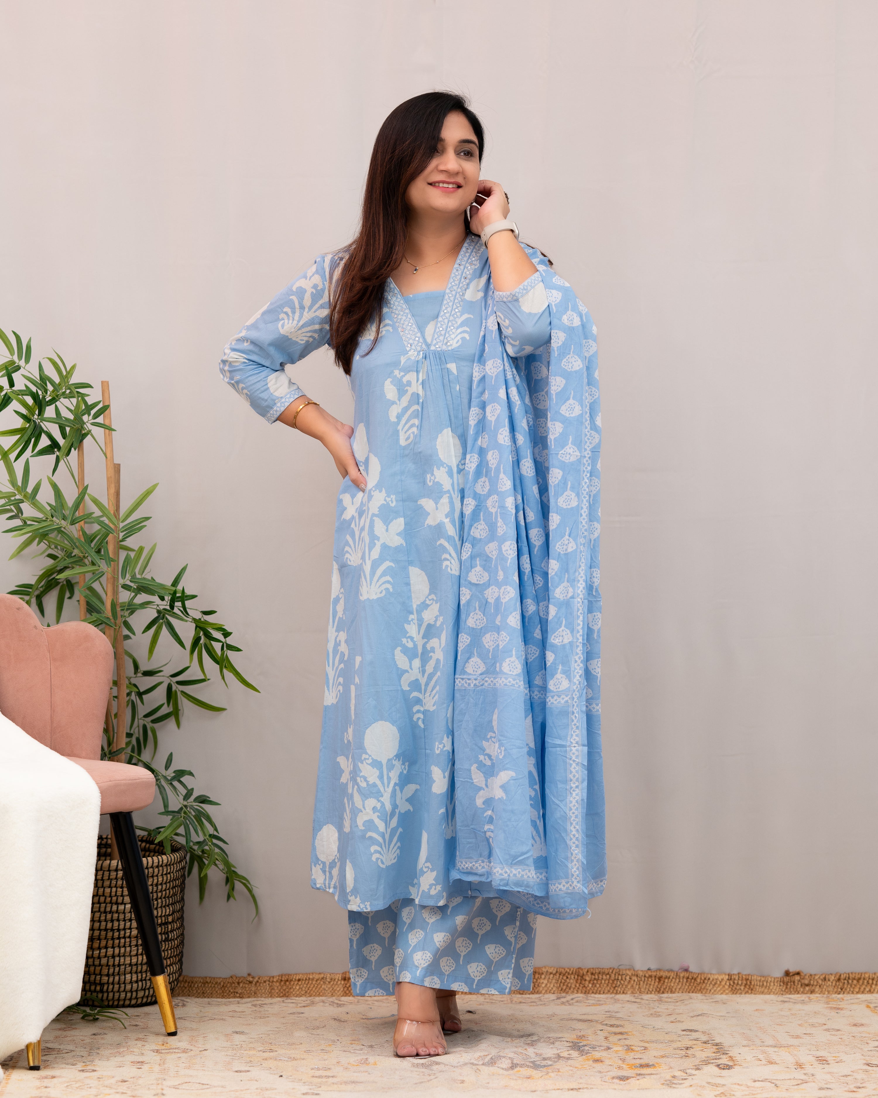 Meera Mugal Print A-line Divider Set with Pocket