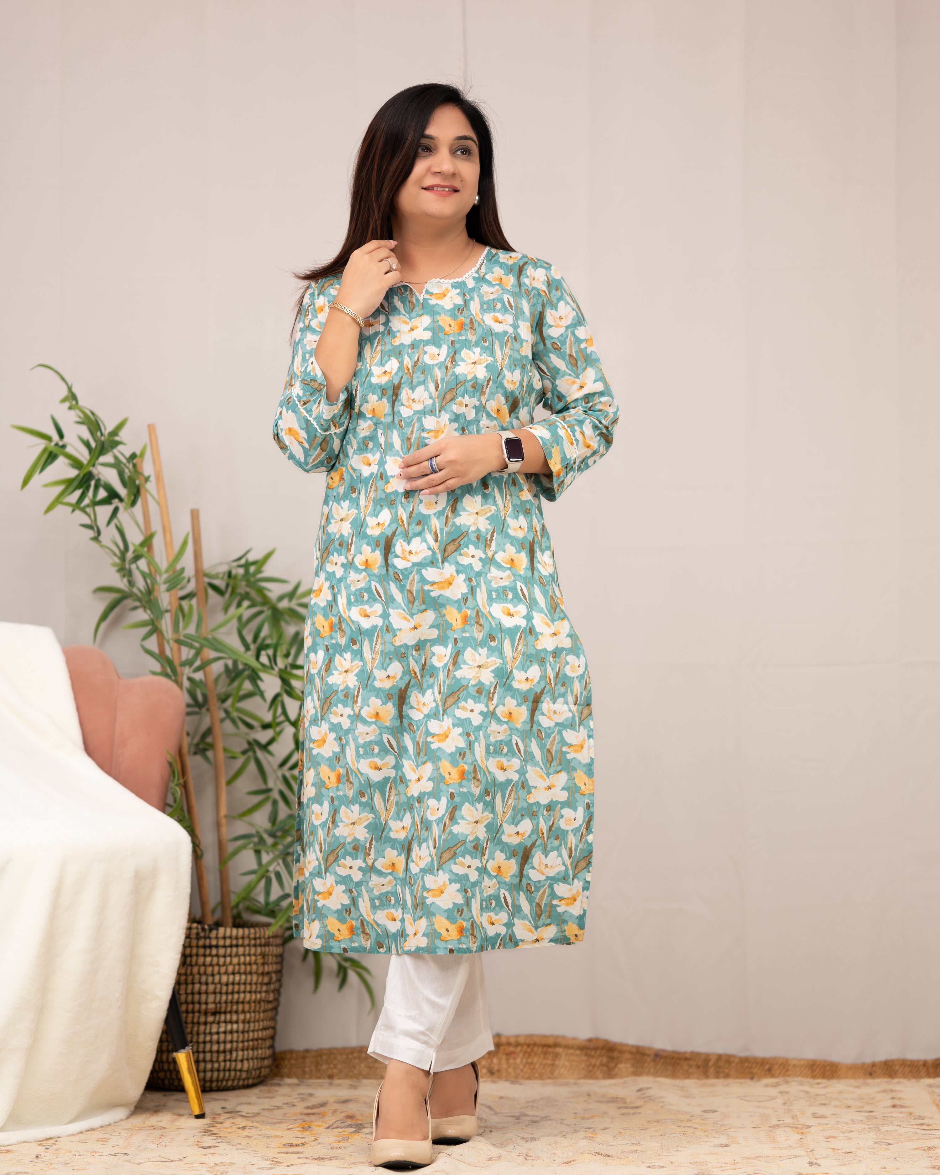 Lisha Floral Cotton Casual Kurta